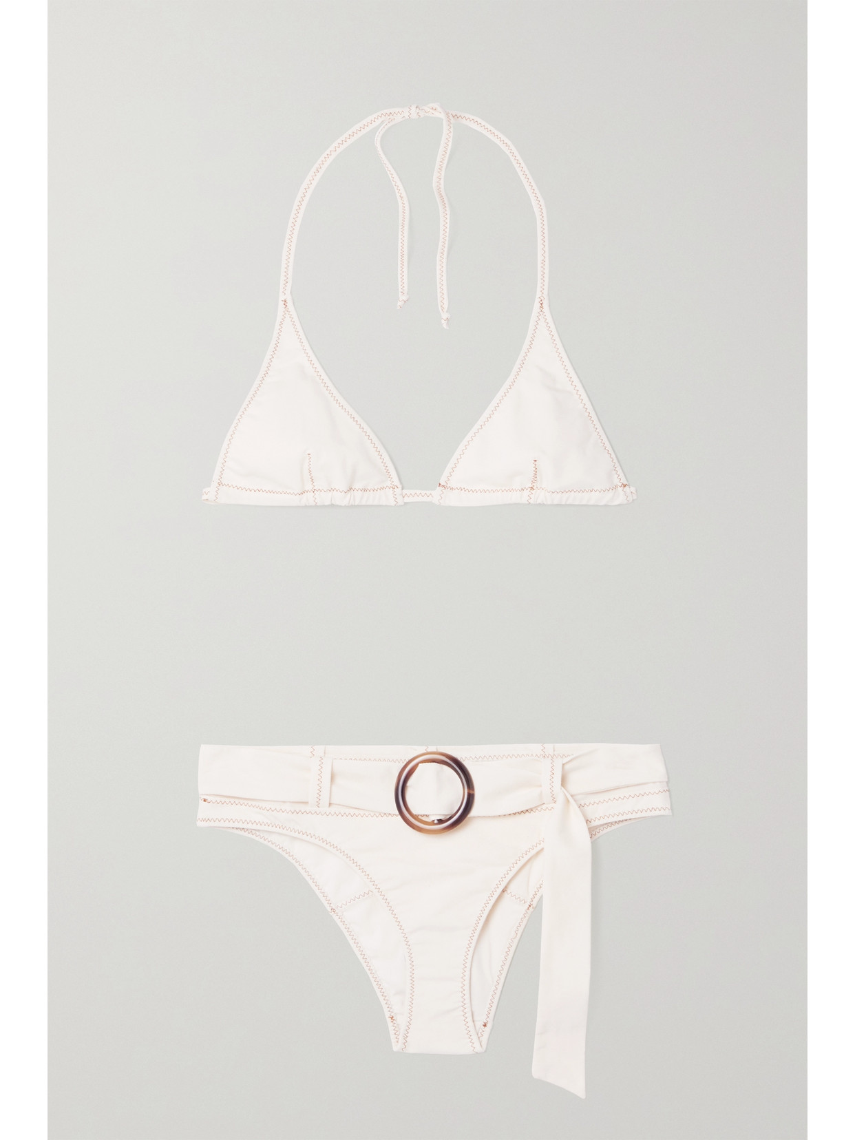 Lisa Marie Fernandez – + Net Sustain Pamela Belted Stretch-twill Halterneck Bikini – Cream