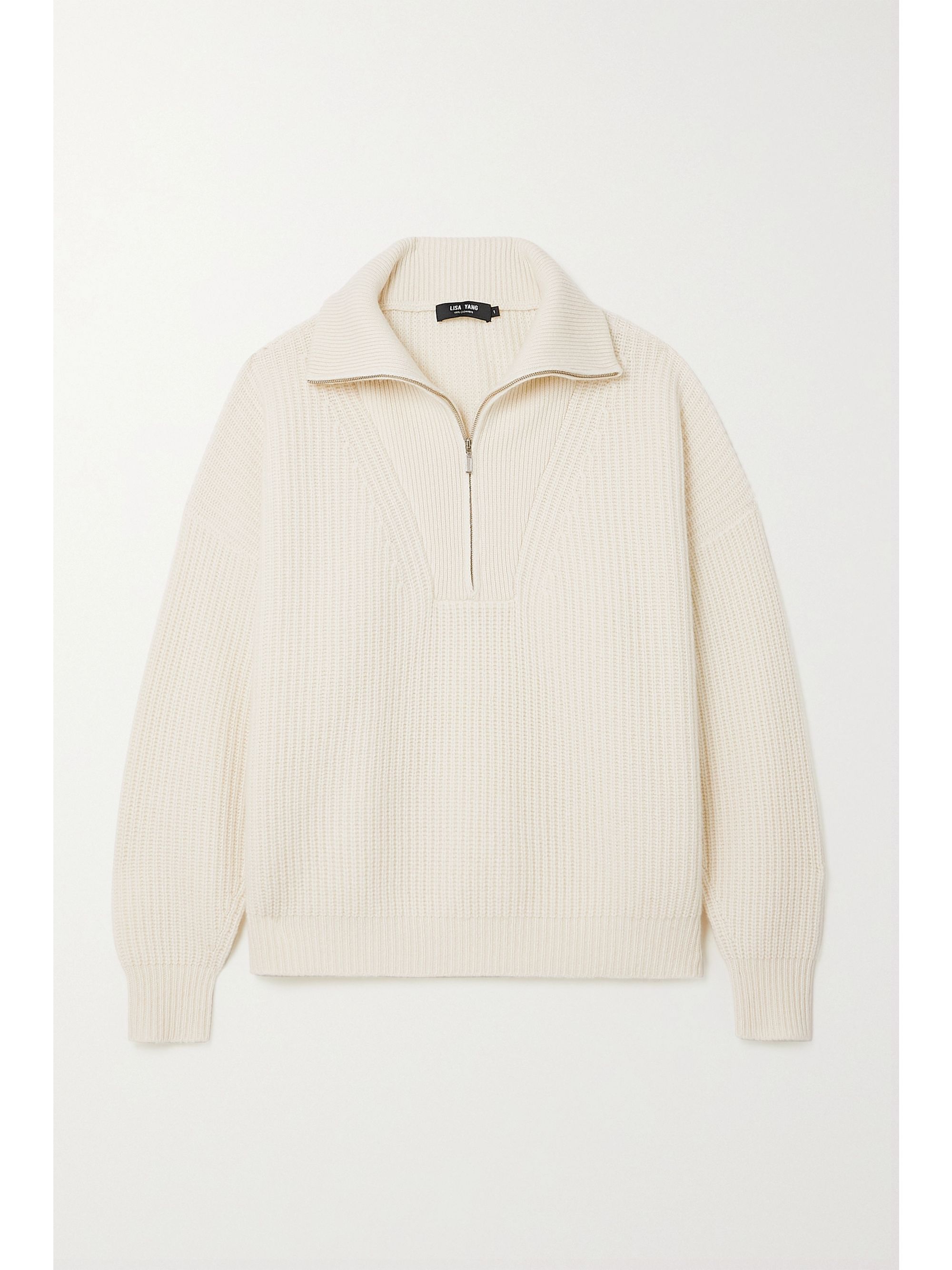 Cream Jimmy Ribbed Cashmere Half Zip Sweater Lisa Yang Net A Porter