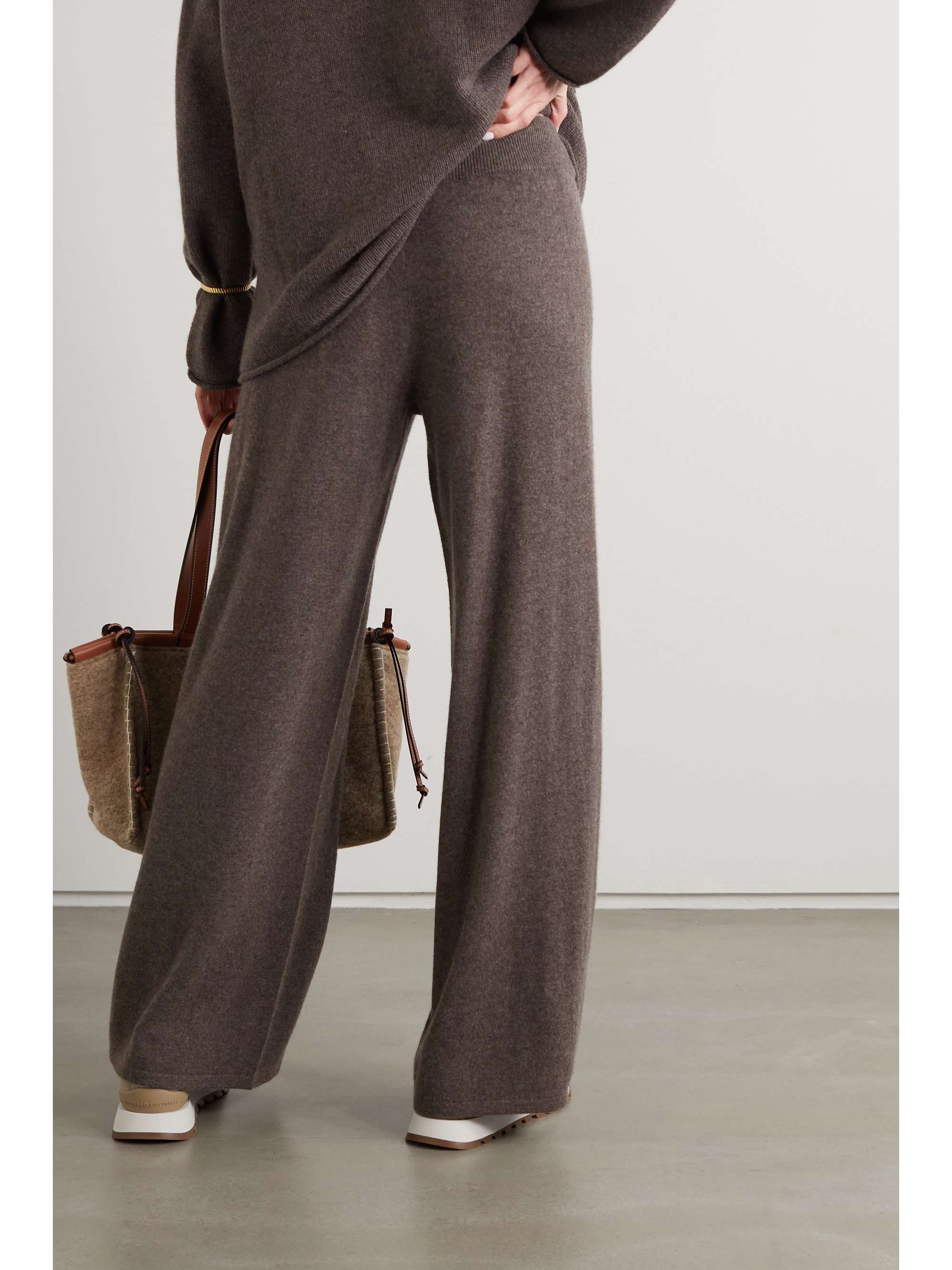 Brown Sofi cashmere wide-leg pants 