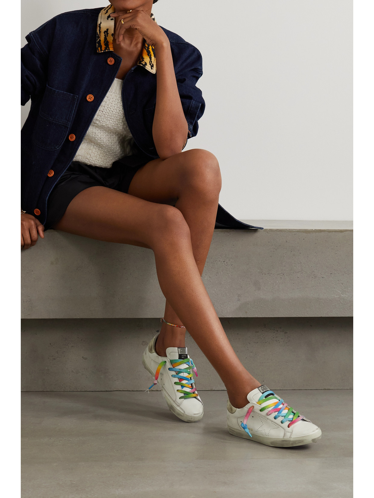 GOLDEN GOOSE SUPERSTAR PERFORATED DISTRESSED LEATHER SNEAKERS