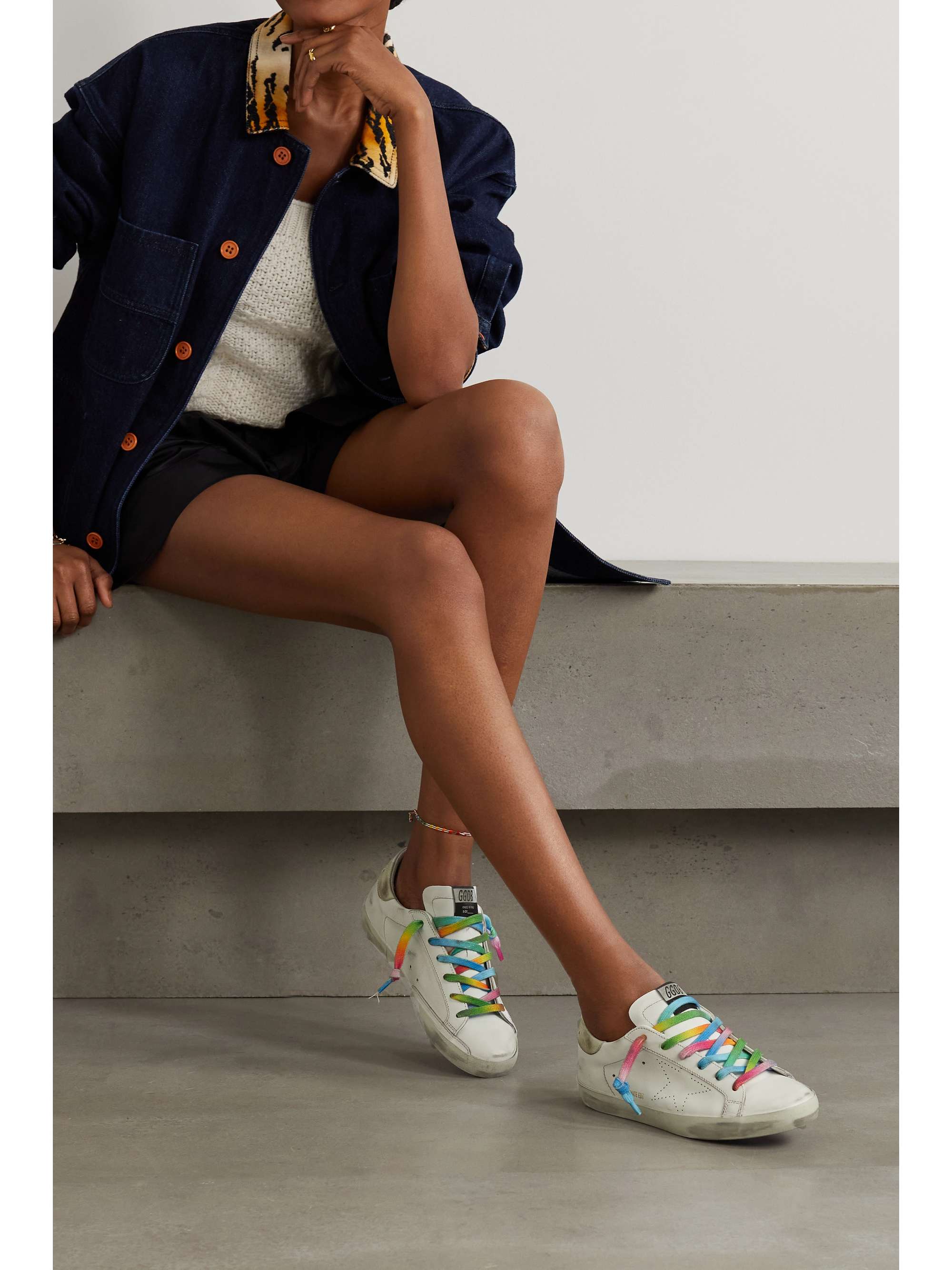 GOLDEN GOOSE Superstar faux pearl-embellished distressed leather sneakers