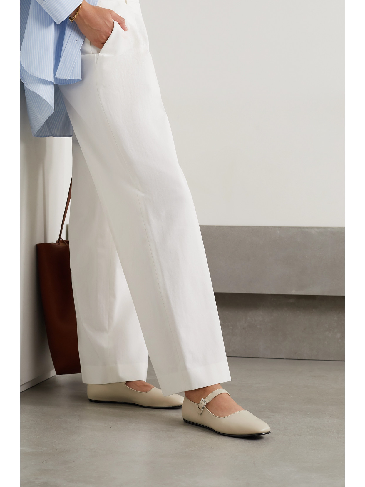 Shop The Row Ava Leather Mary Jane Ballet Flats In Cream