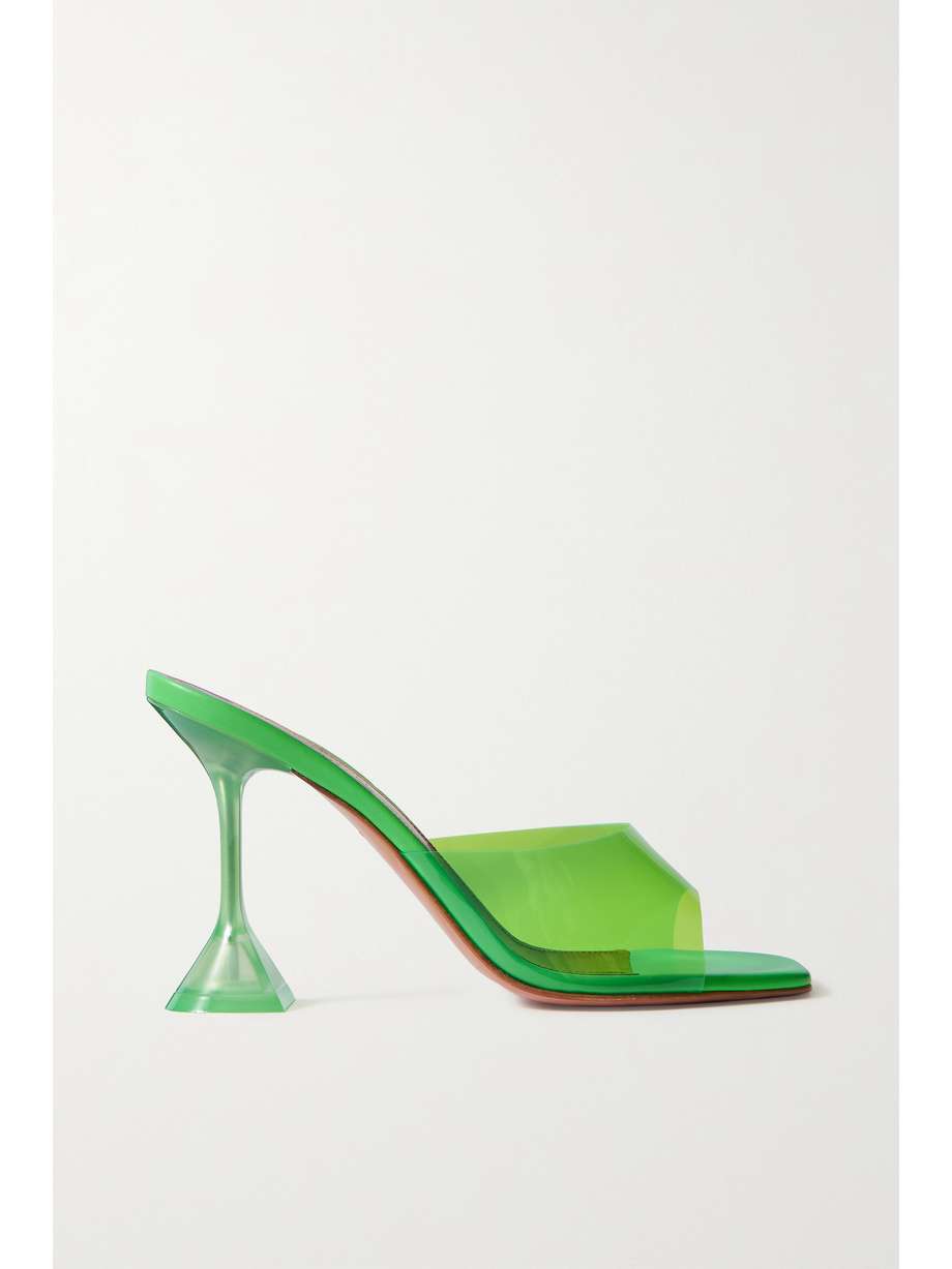 Lupita Glass PVC and leather mules by Amina Muaddi, available on net-a-porter.com for $660 Kendall Jenner Shoes Exact Product 