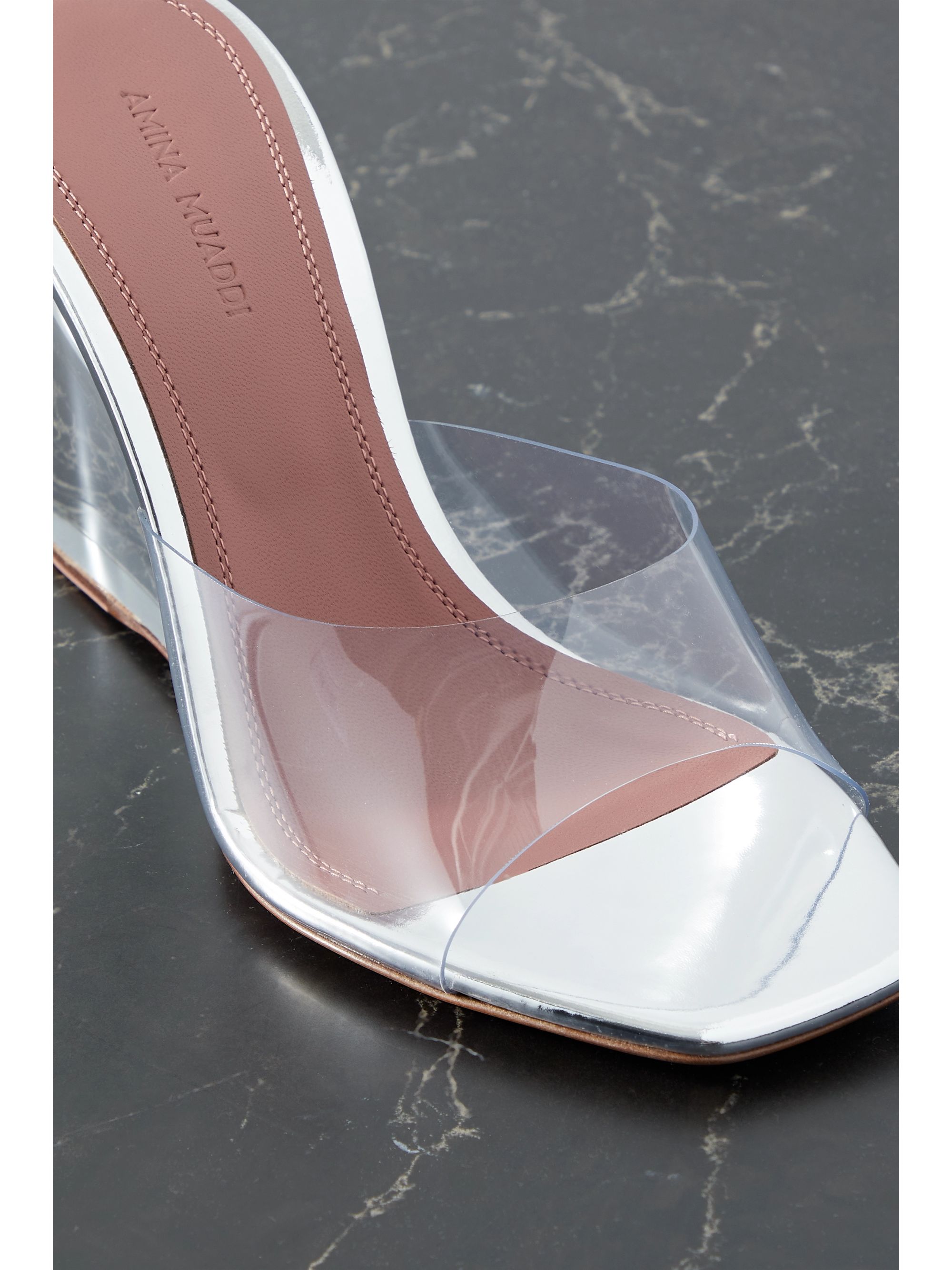 amina muaddi lupita pvc and leather mules