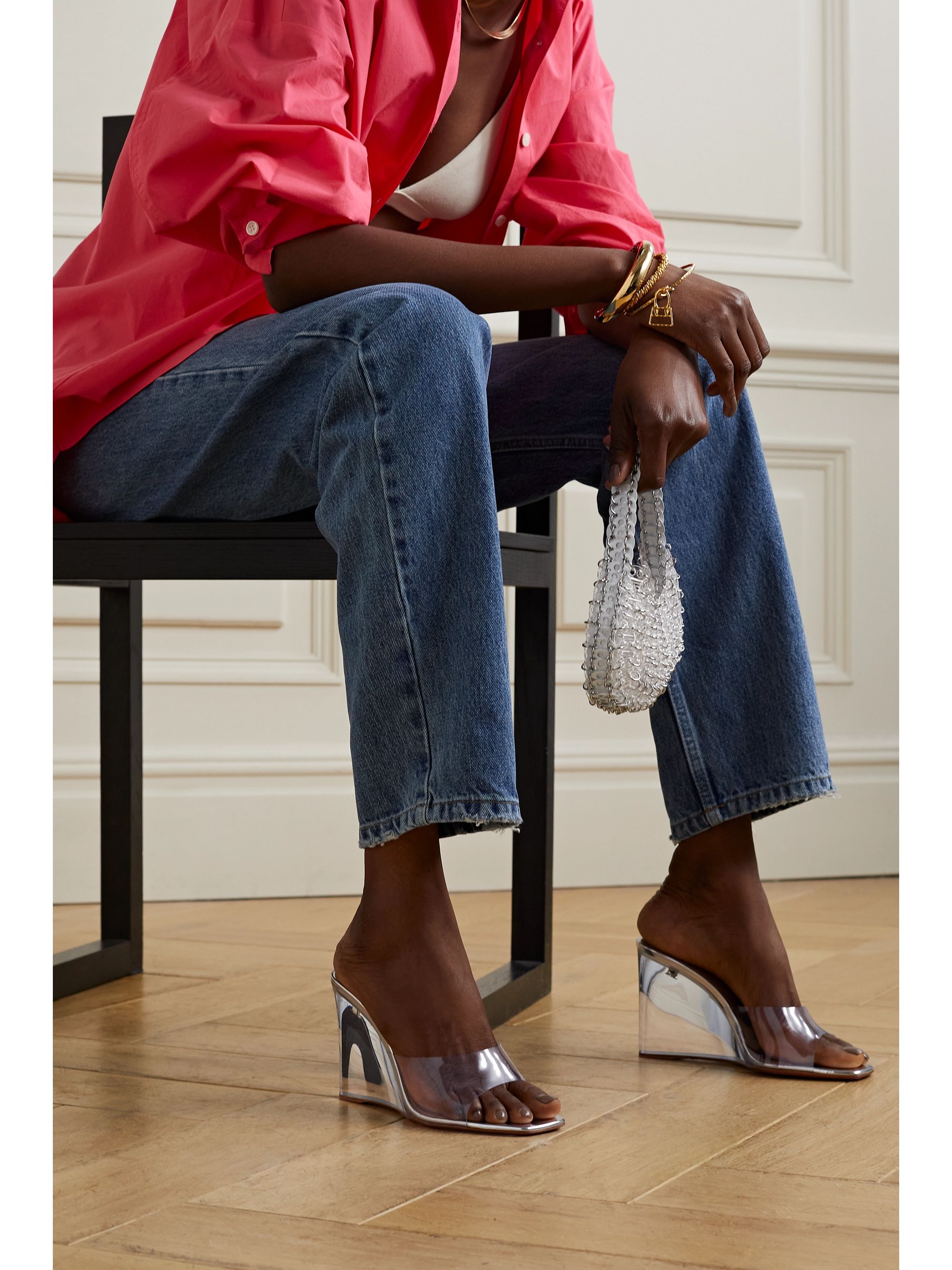 amina muaddi lupita pvc and leather mules