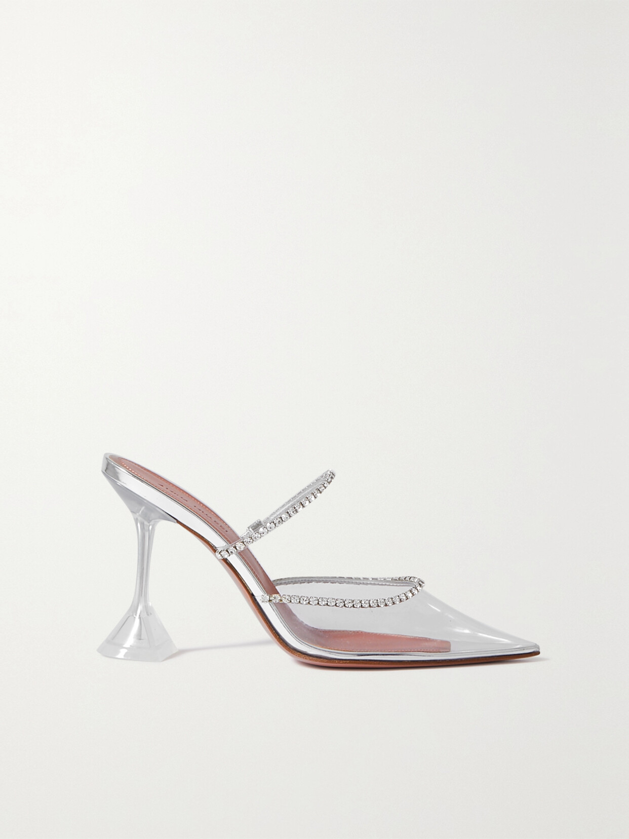 Amina Muaddi Gilda Crystal-embellished Metallic Leather And Pvc Pumps - White