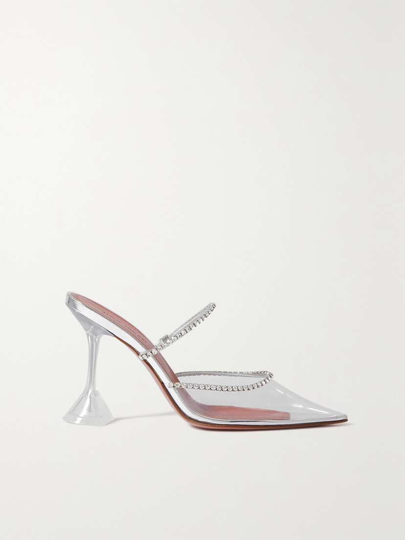 Amina Muaddi Gilda Crystal-embellished Metallic Leather And Pvc Pumps