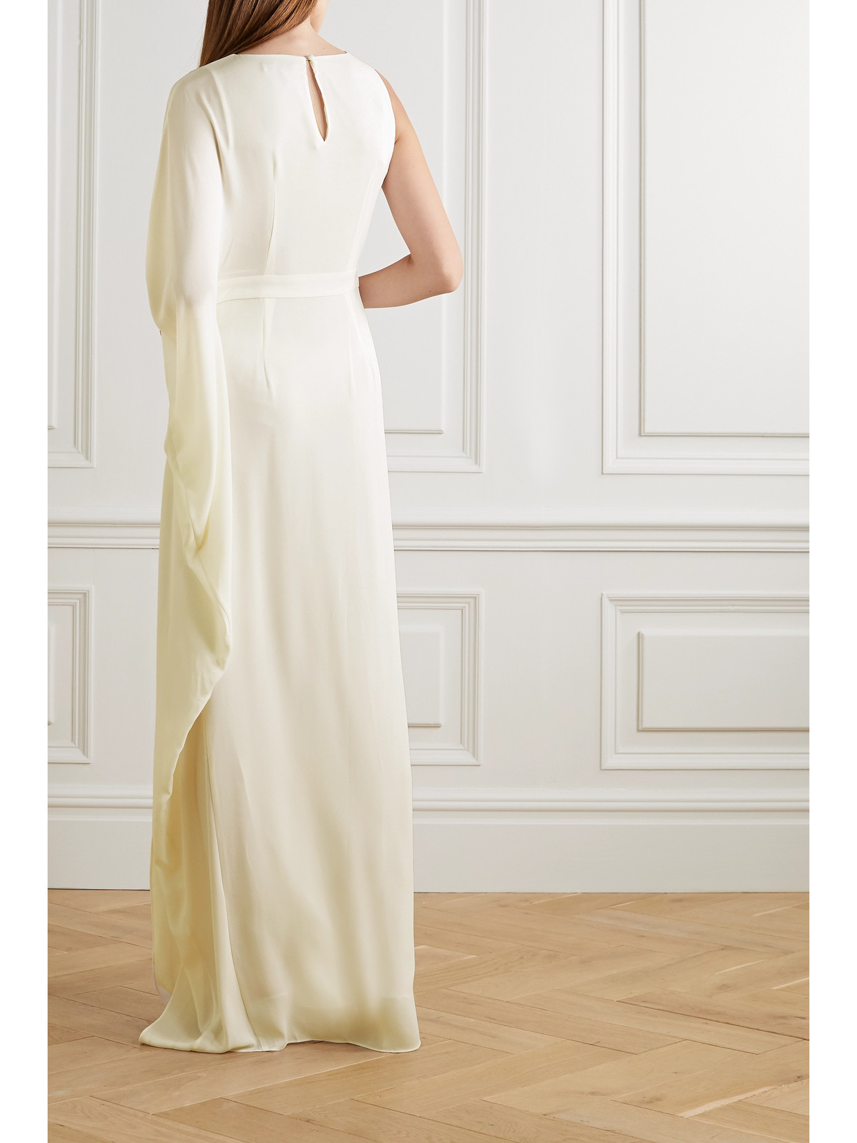 Shop Halston One-shoulder Asymmetric Crepe Gown In Ivory