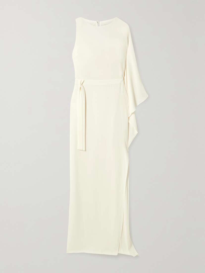 Halston One-shoulder Asymmetric Crepe Gown