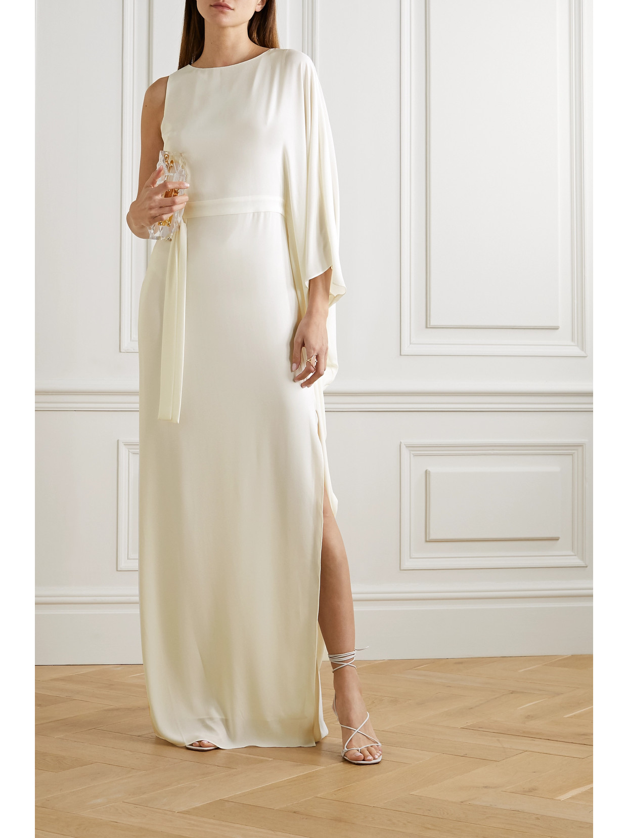 Shop Halston One-shoulder Asymmetric Crepe Gown In Ivory