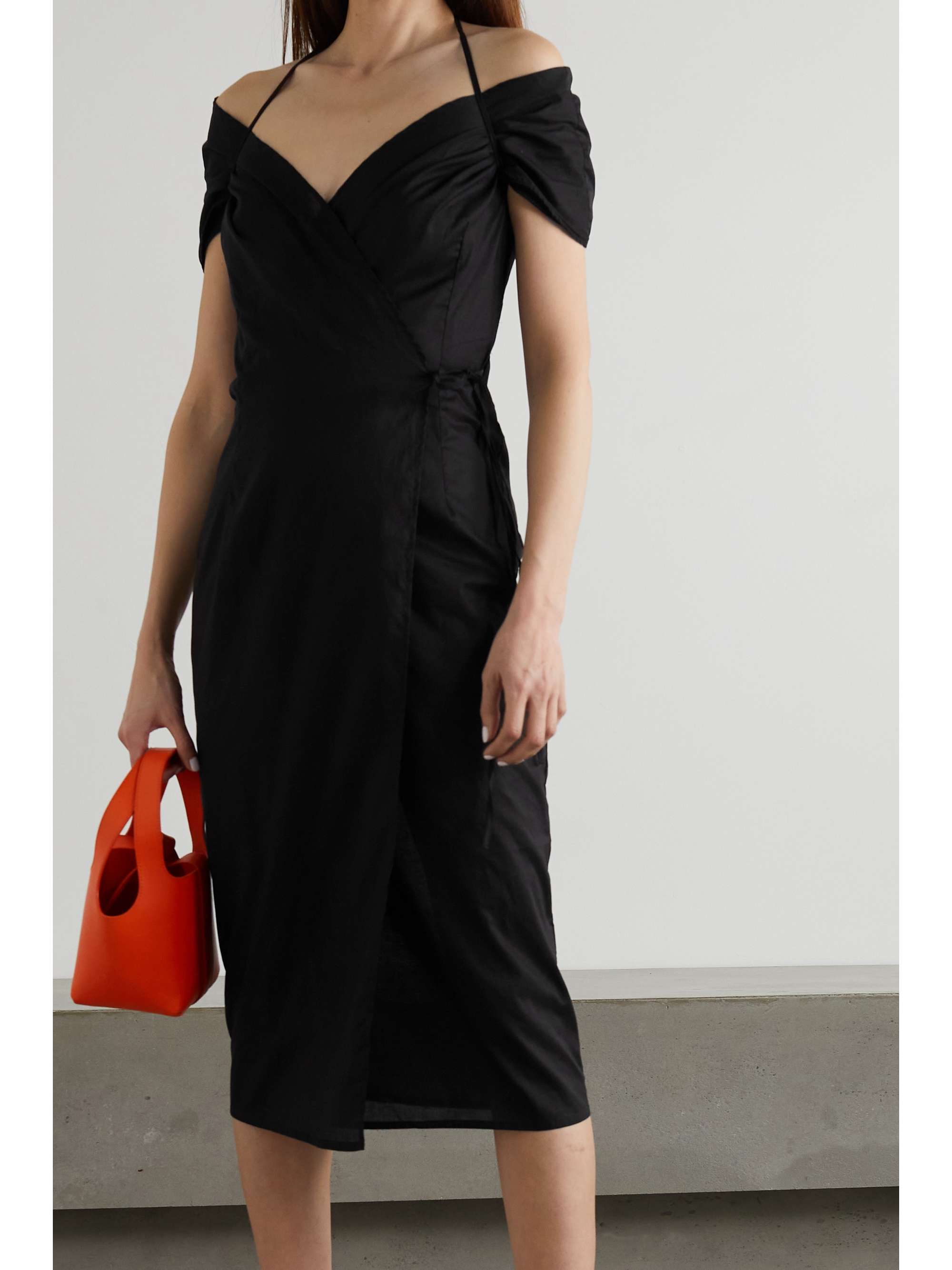 IOANNES Romeo cold-shoulder cotton halterneck wrap dress