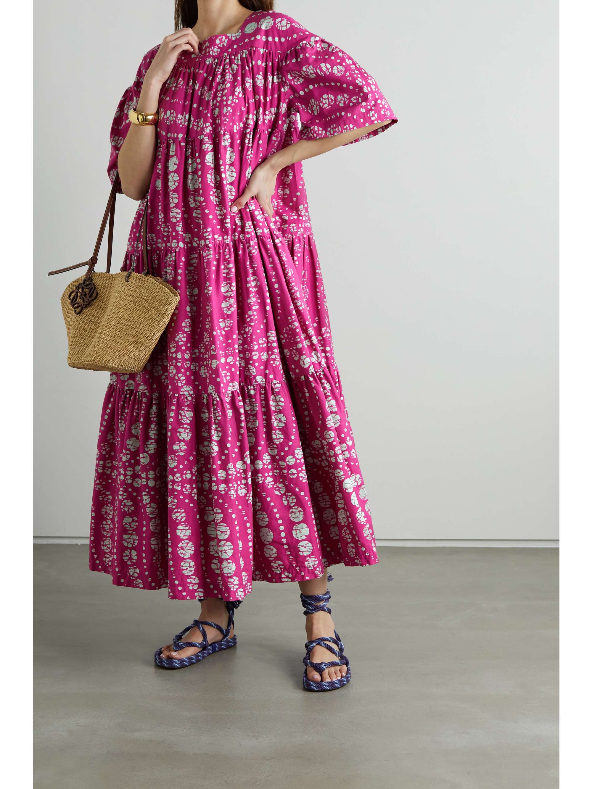 ODILE JACOBS Tiered printed waxed-cotton maxi dress | NET-A-PORTER