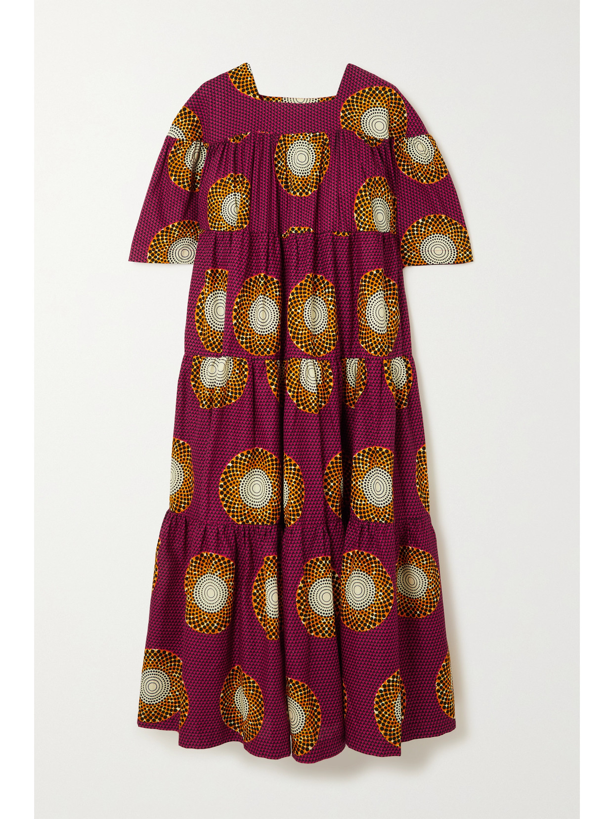 ODILE JACOBS TIERED PRINTED WAXED-COTTON MIDI DRESS