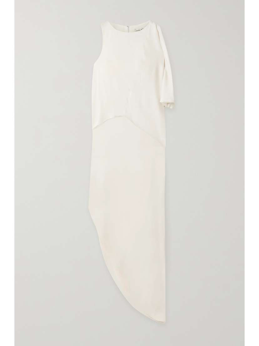 Halston Asymmetric Draped Crepe Maxi Dress