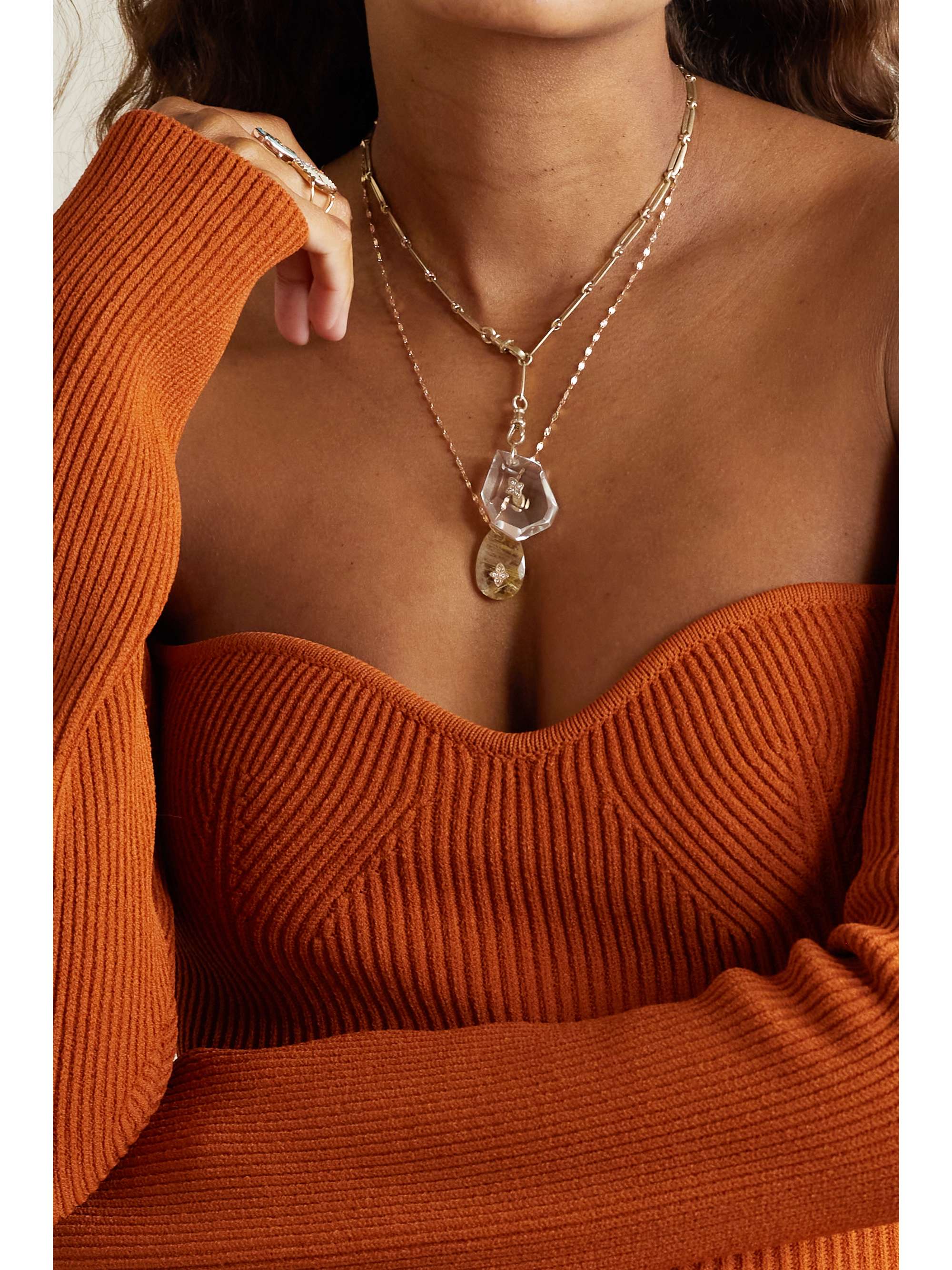 PASCALE MONVOISIN Prana N°3 9-karat gold, crystal and diamond necklace