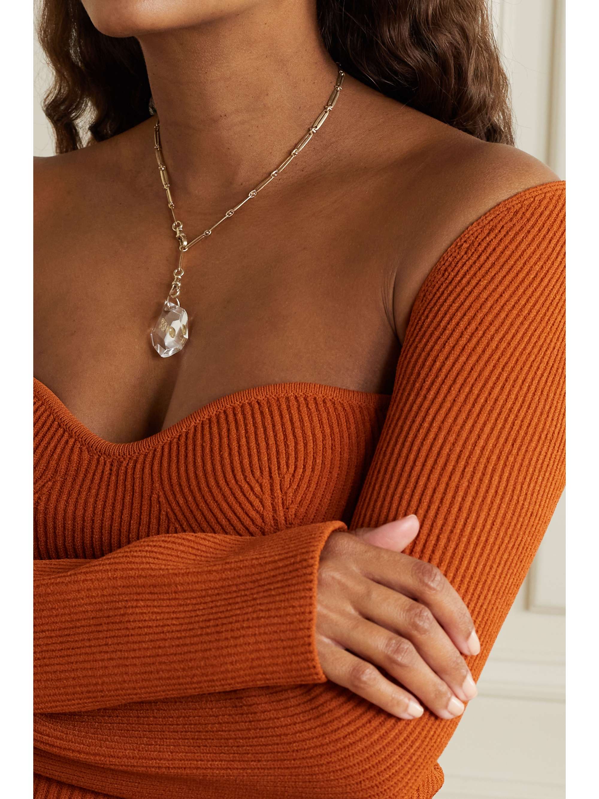 PASCALE MONVOISIN Prana N°3 9-karat gold, crystal and diamond necklace