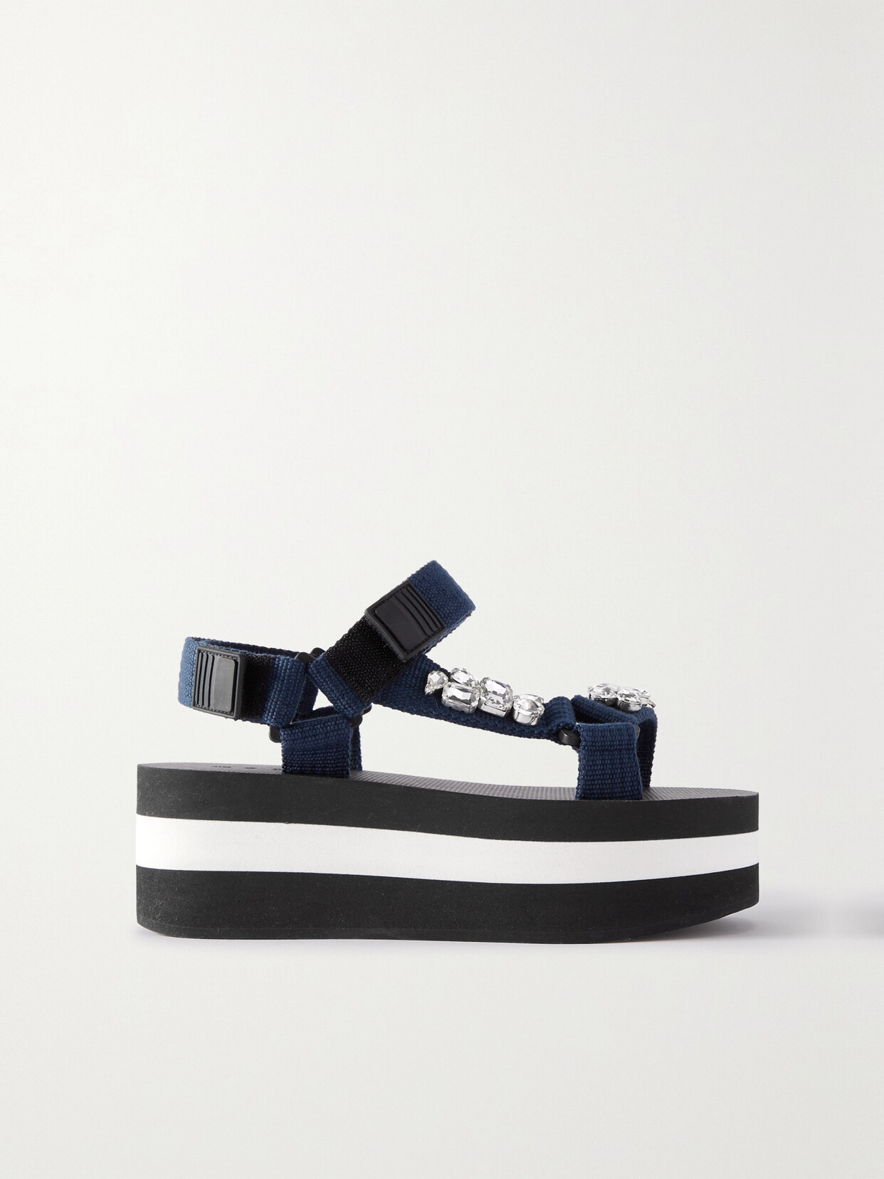 Shop Marni Crystal-embellished Grosgrain Platform Sandals In Blue