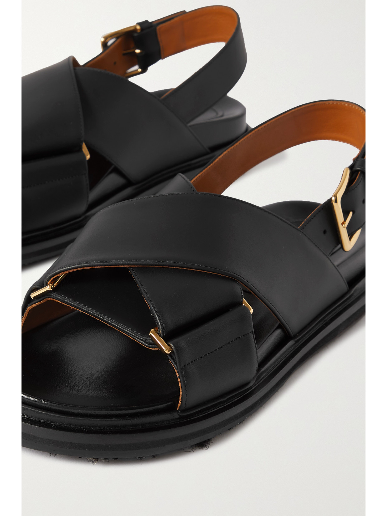 Shop Marni Fussbett Leather Slingback Sandals In Black