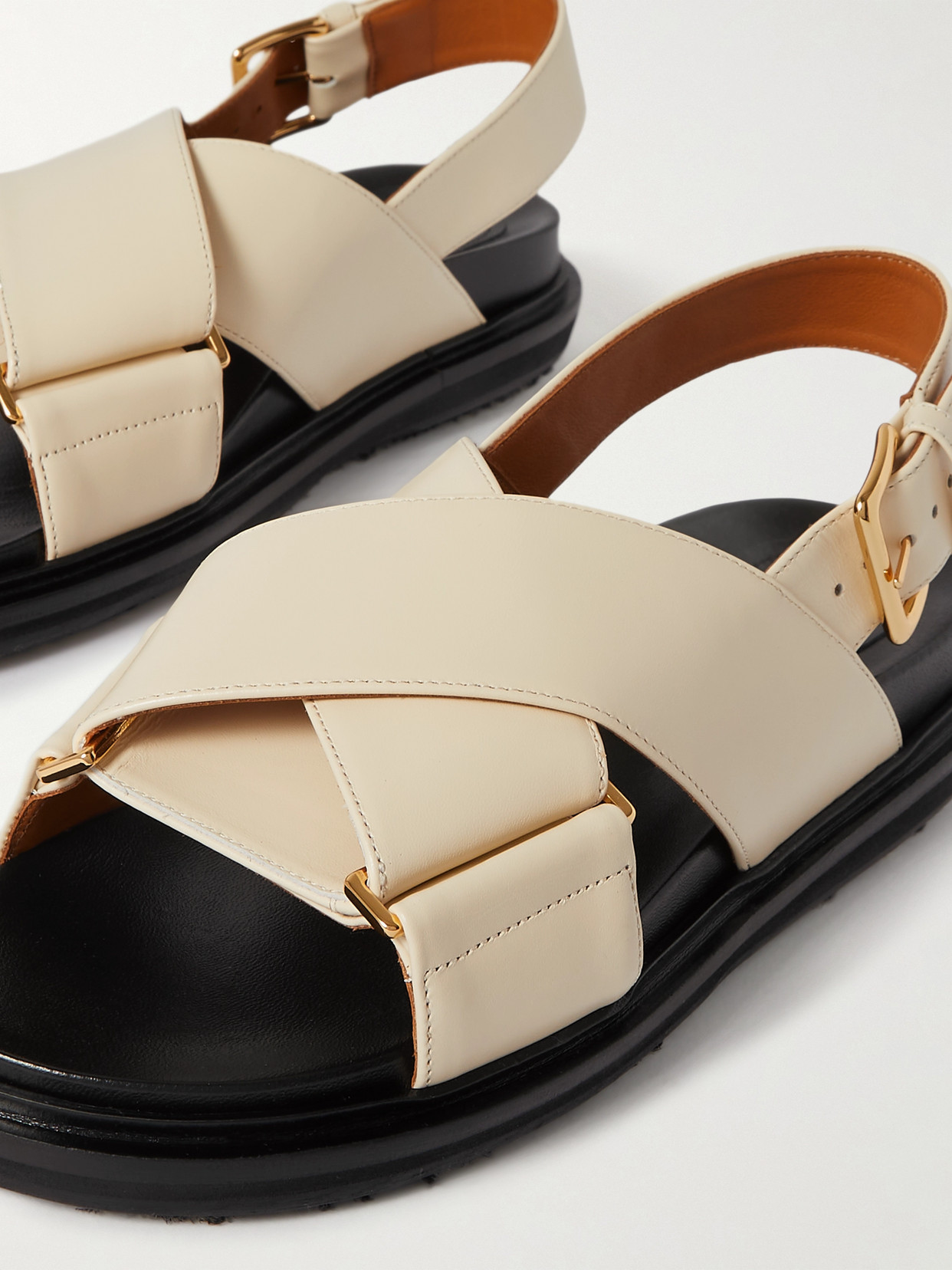 Shop Marni Fussbett Leather Slingback Sandals In White
