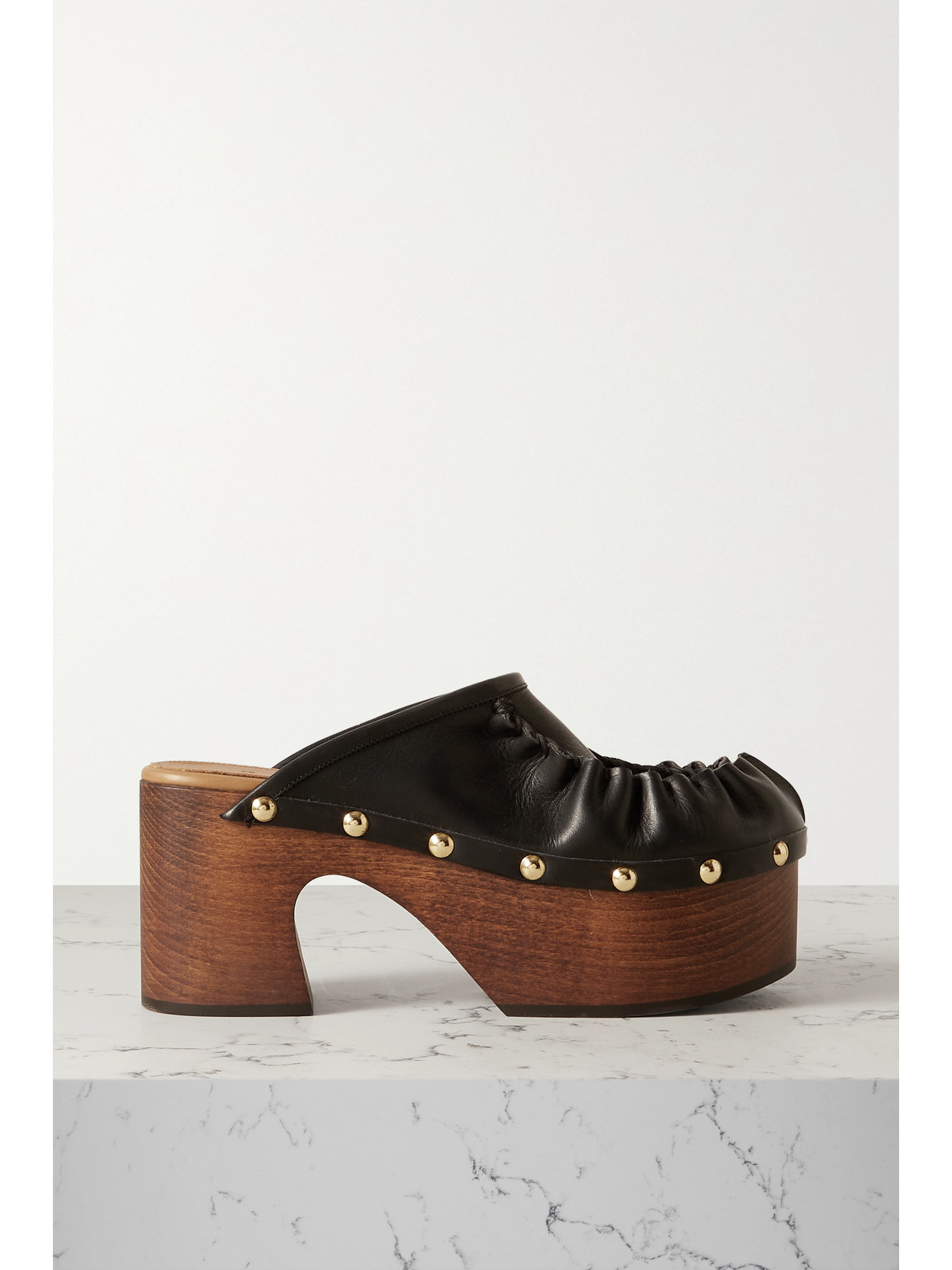 MARNI SABO RUCHED STUDDED LEATHER PLATFORM CLOGS