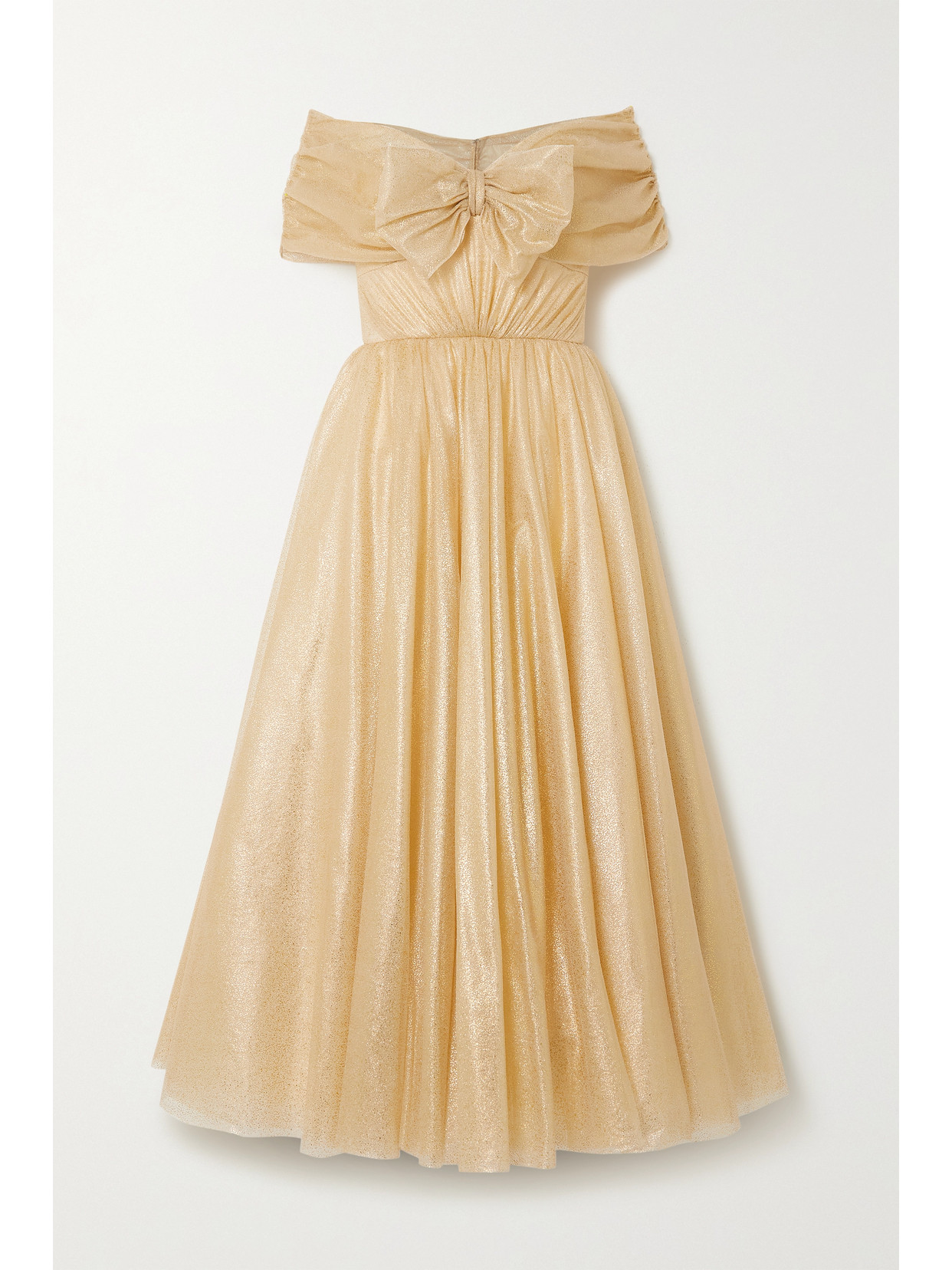Jenny Packham Off-the-shoulder Bow-detailed Glittered Tulle Gown - Gold