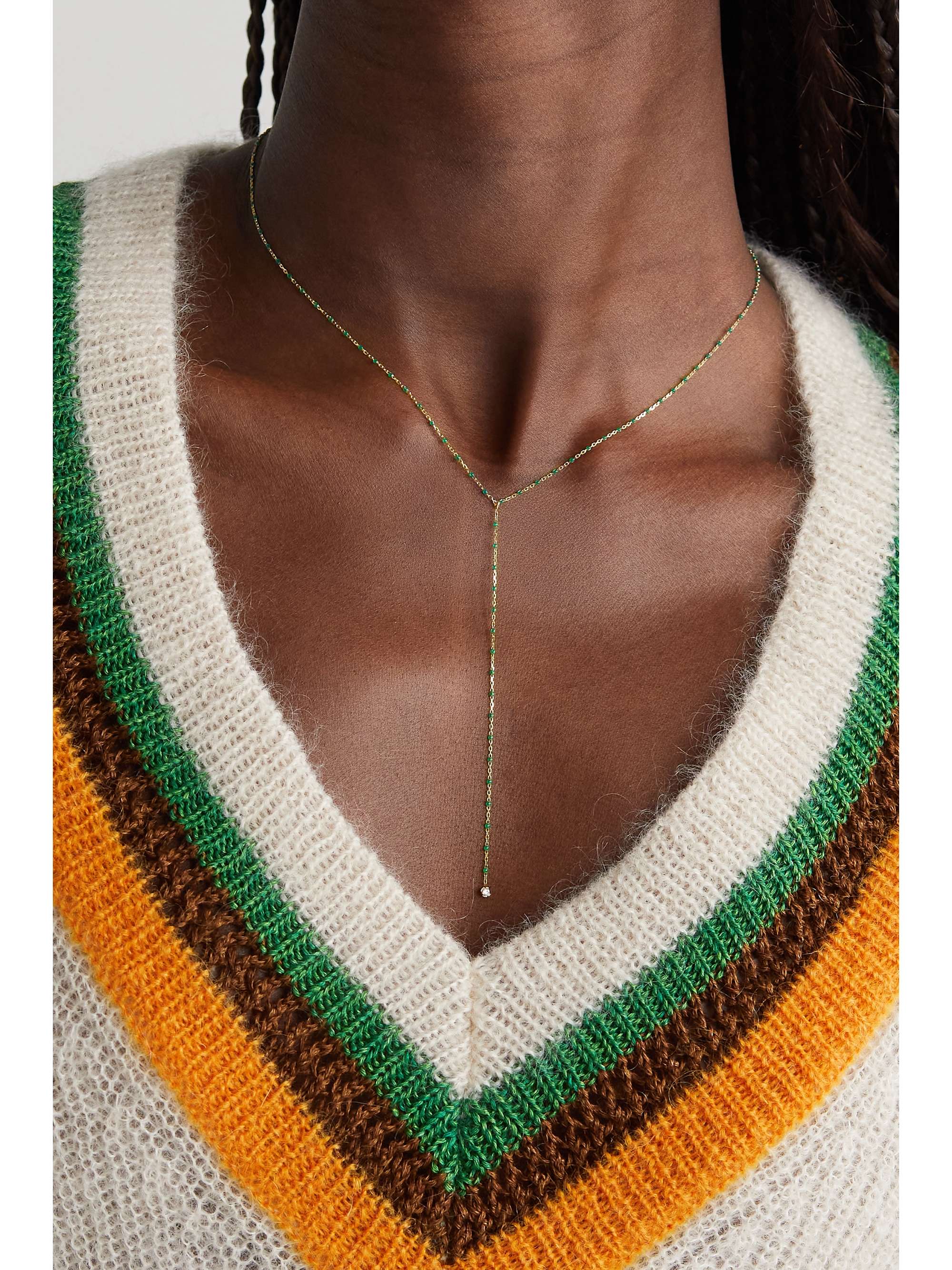 GIGI CLOZEAU Mini Gigi Y Party 18-karat gold, resin and diamond necklace