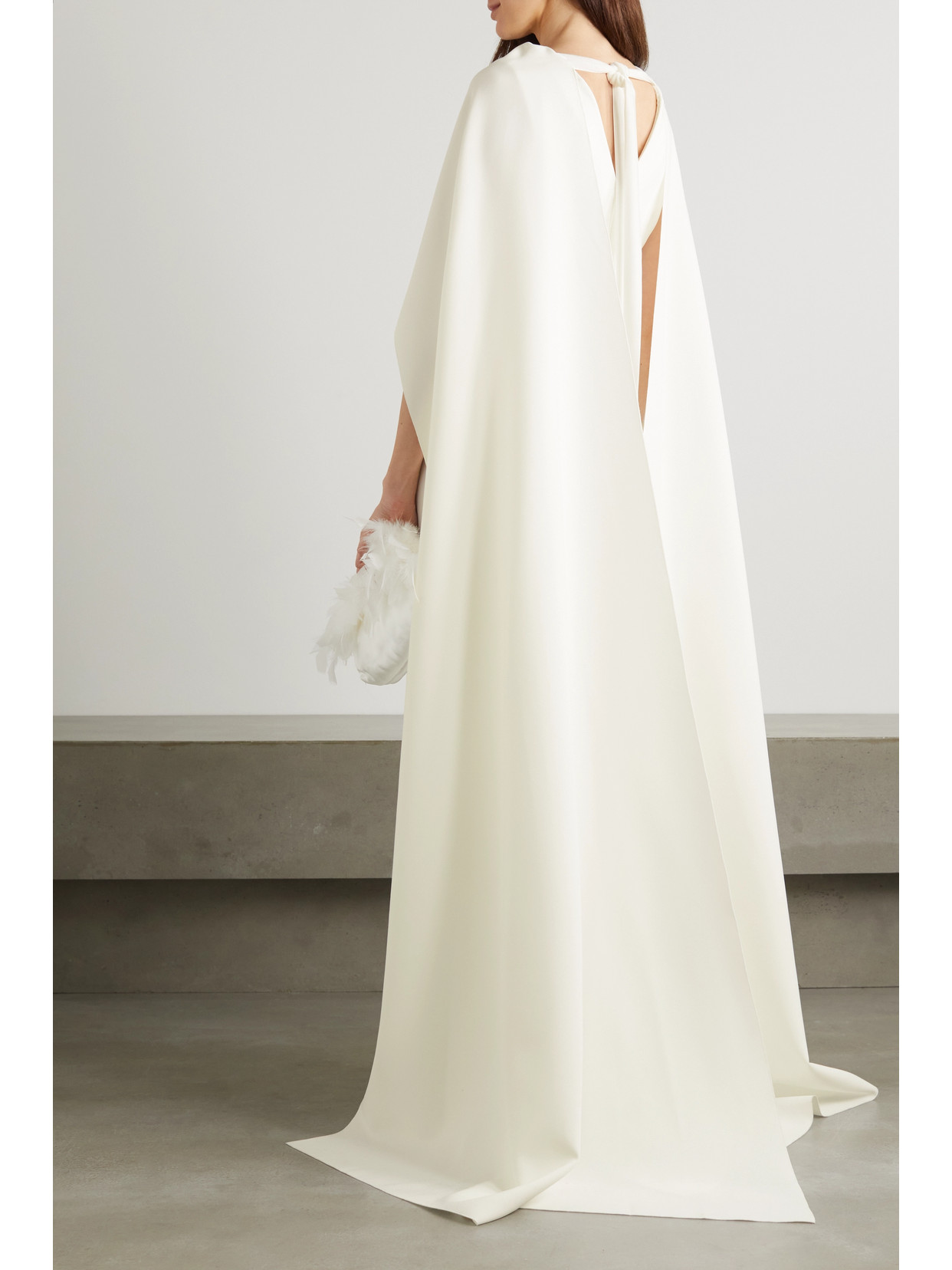 Roksanda Elinia Cape-effect Tie-back Cady Gown In Ivory
