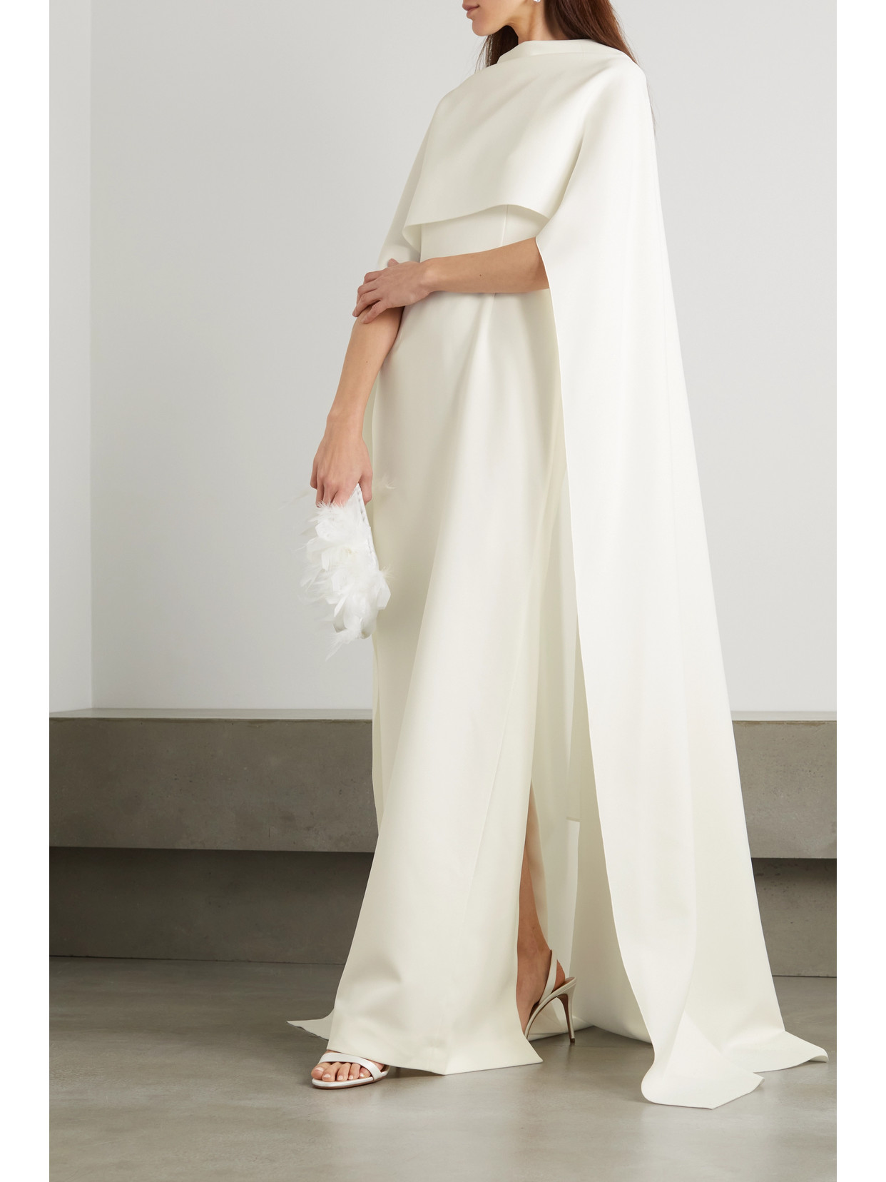 Roksanda Elinia Cape-effect Tie-back Cady Gown In Ivory