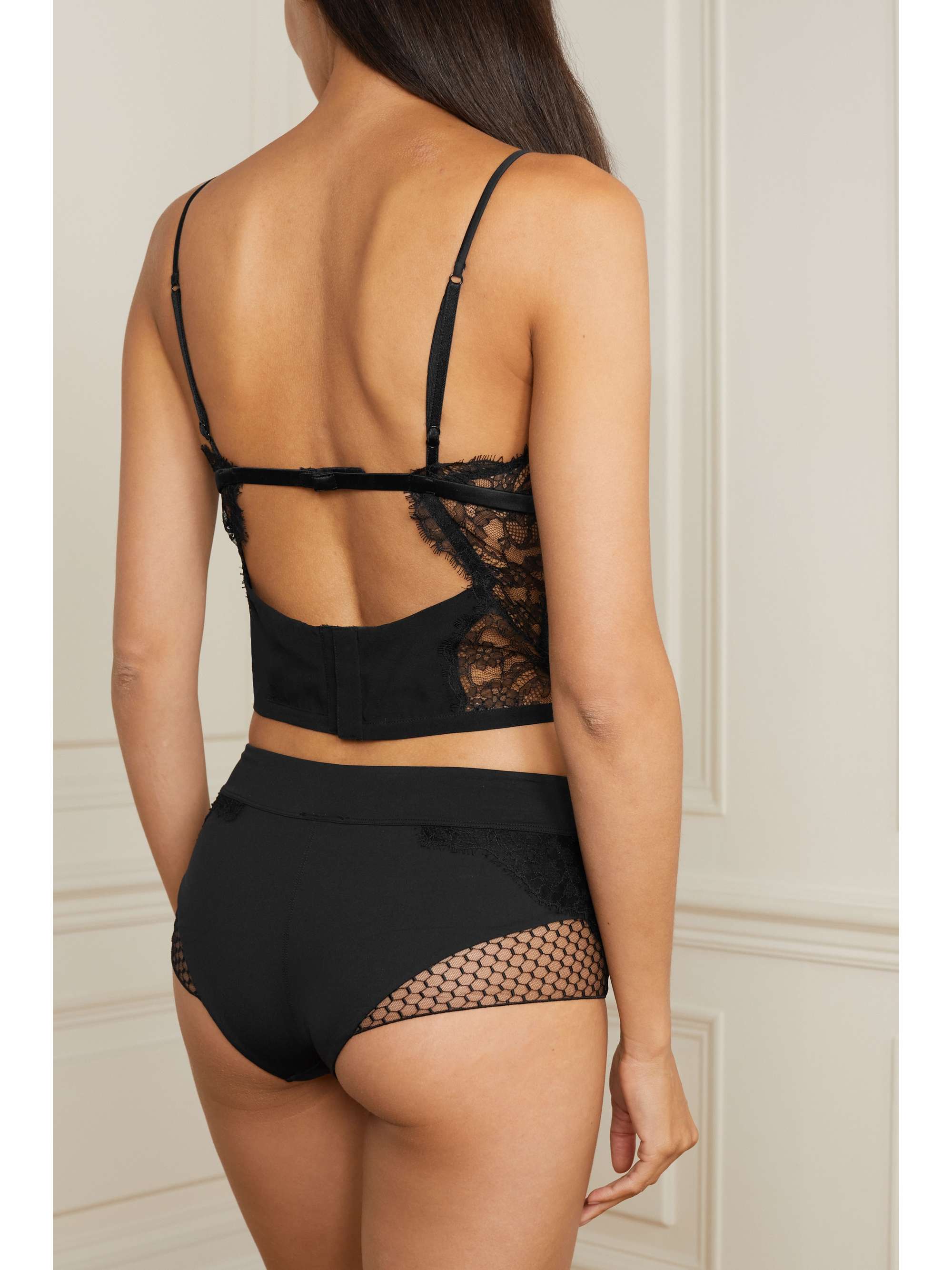 LA PERLA Honeycomb Shadows cutout Leavers lace, tulle and stretch-silk bustier top
