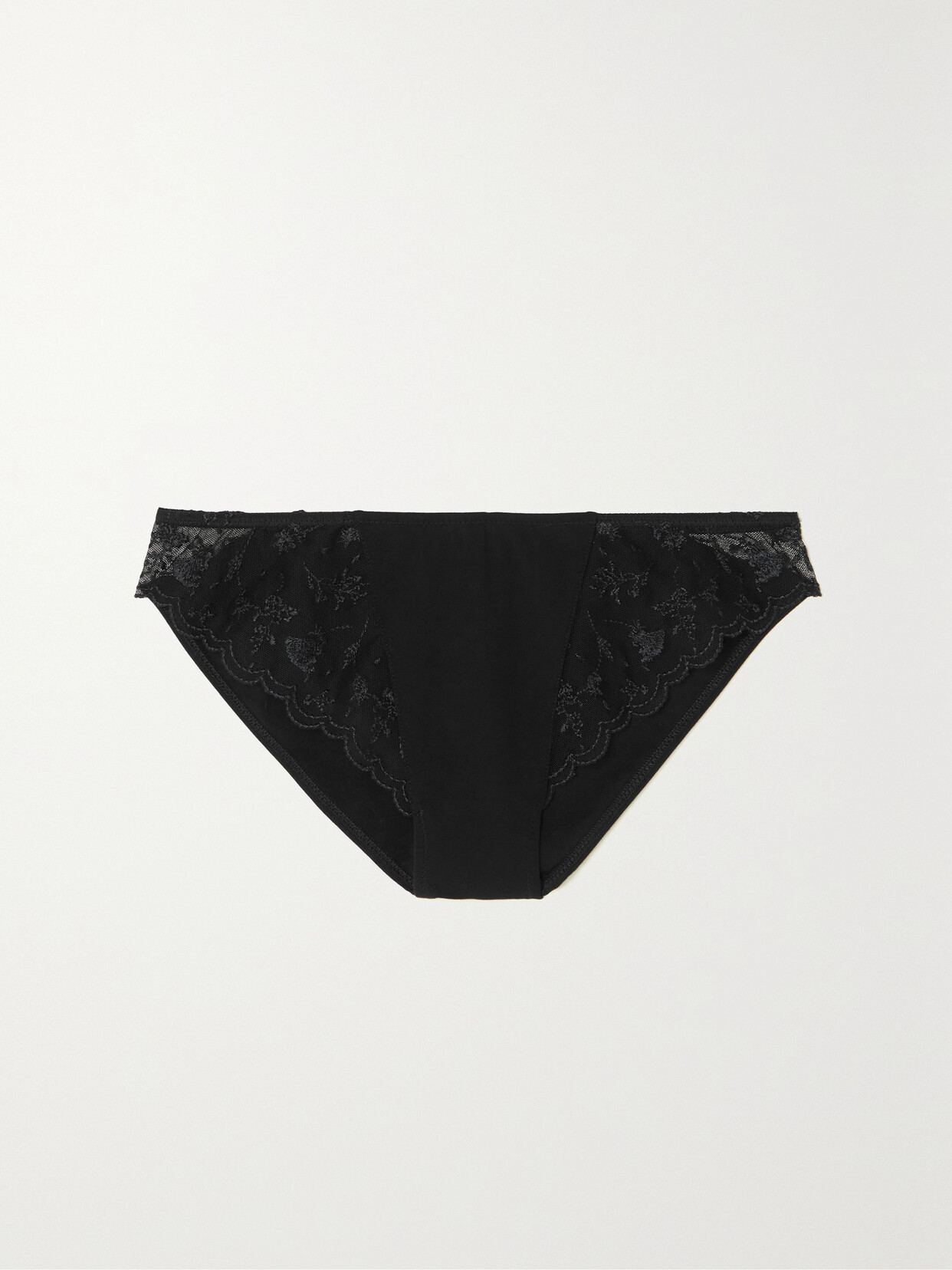 La Perla - Midnight Botanica Embroidered Tulle And Cotton-blend Jersey Briefs - Black