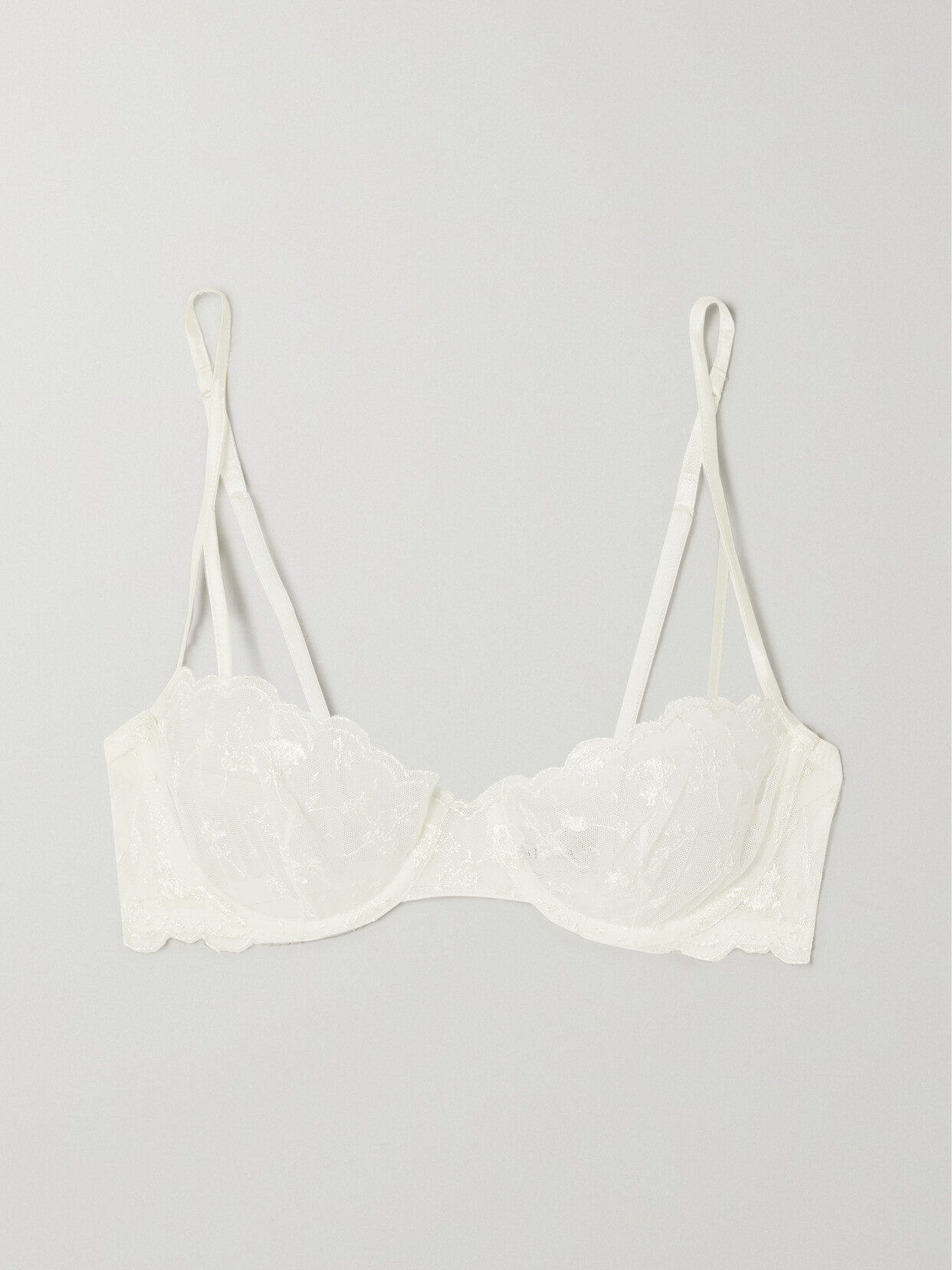 La Perla - Midnight Botanica Embroidered Tulle And Cotton-blend Jersey Underwired Balconette Bra - White