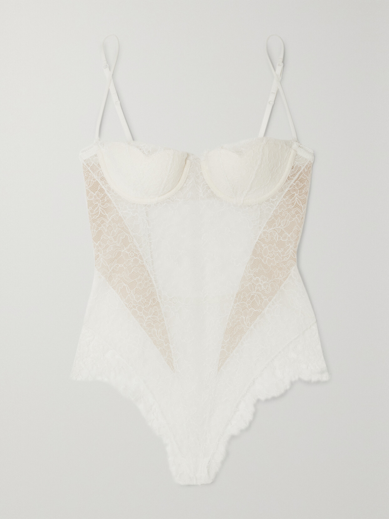 La Perla Spell On You Cutout Leavers Lace And Jersey Underwired Thong Bodysuit - White