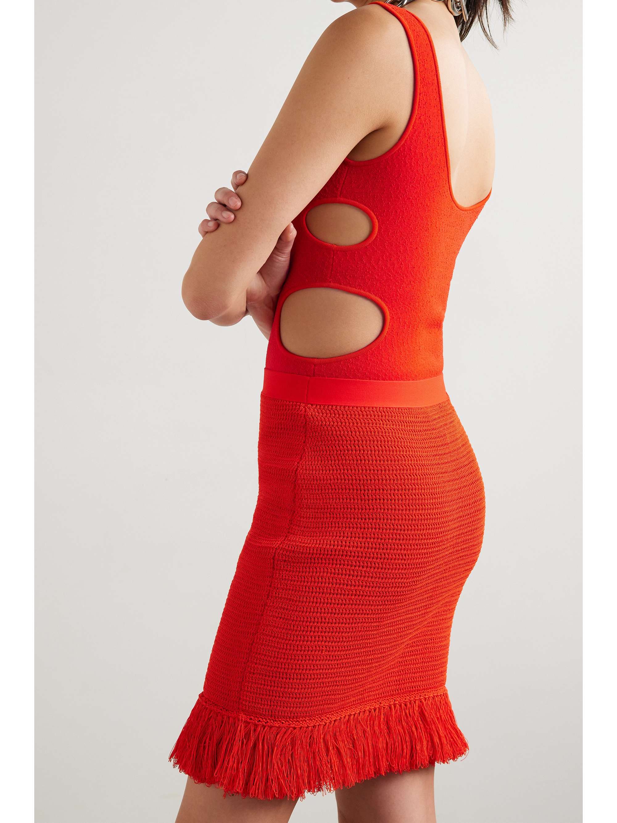 PROENZA SCHOULER Cutout fringed stretch-knit thong bodysuit