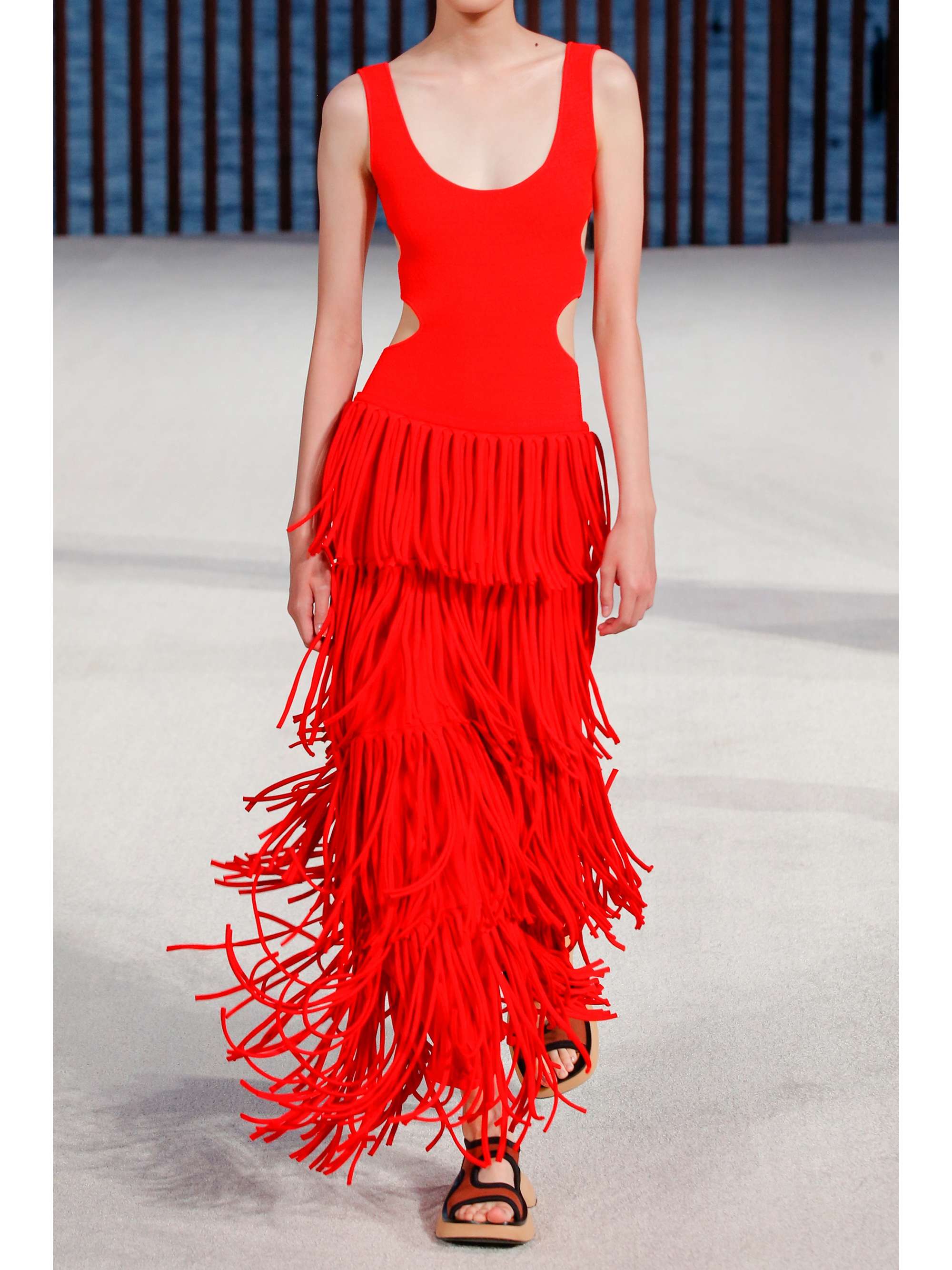 PROENZA SCHOULER Cutout fringed stretch-knit thong bodysuit