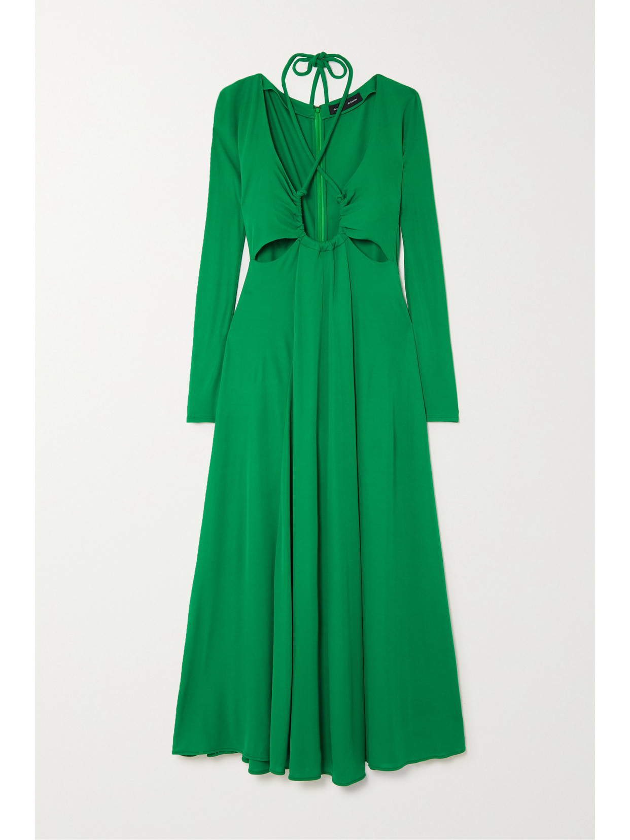 Proenza Schouler Halter Neck Long Sleeve Matte Jersey Maxi Dress In Green