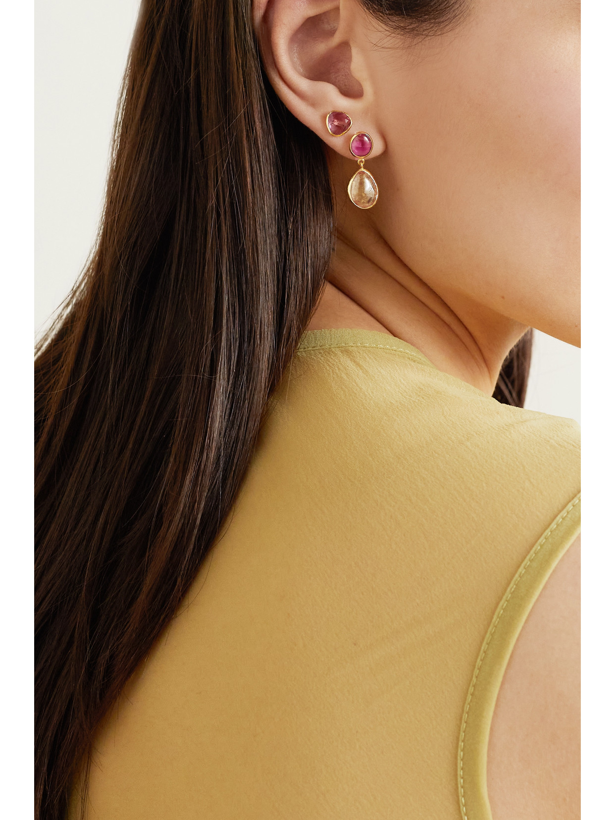 PIPPA SMALL DOUBLE DROP 18-KARAT GOLD, TOURMALINE AND GARNET EARRINGS