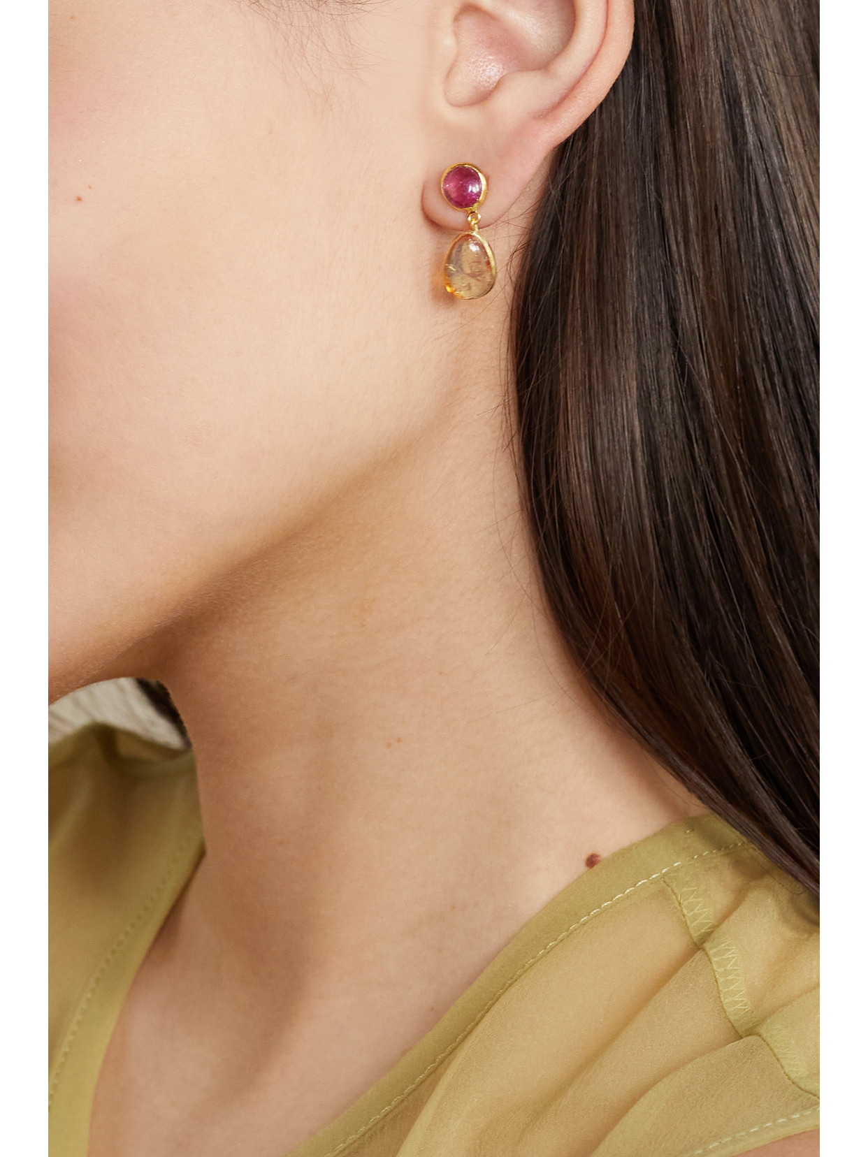 Shop Pippa Small Double Drop 18-karat Gold, Tourmaline And Garnet Earrings