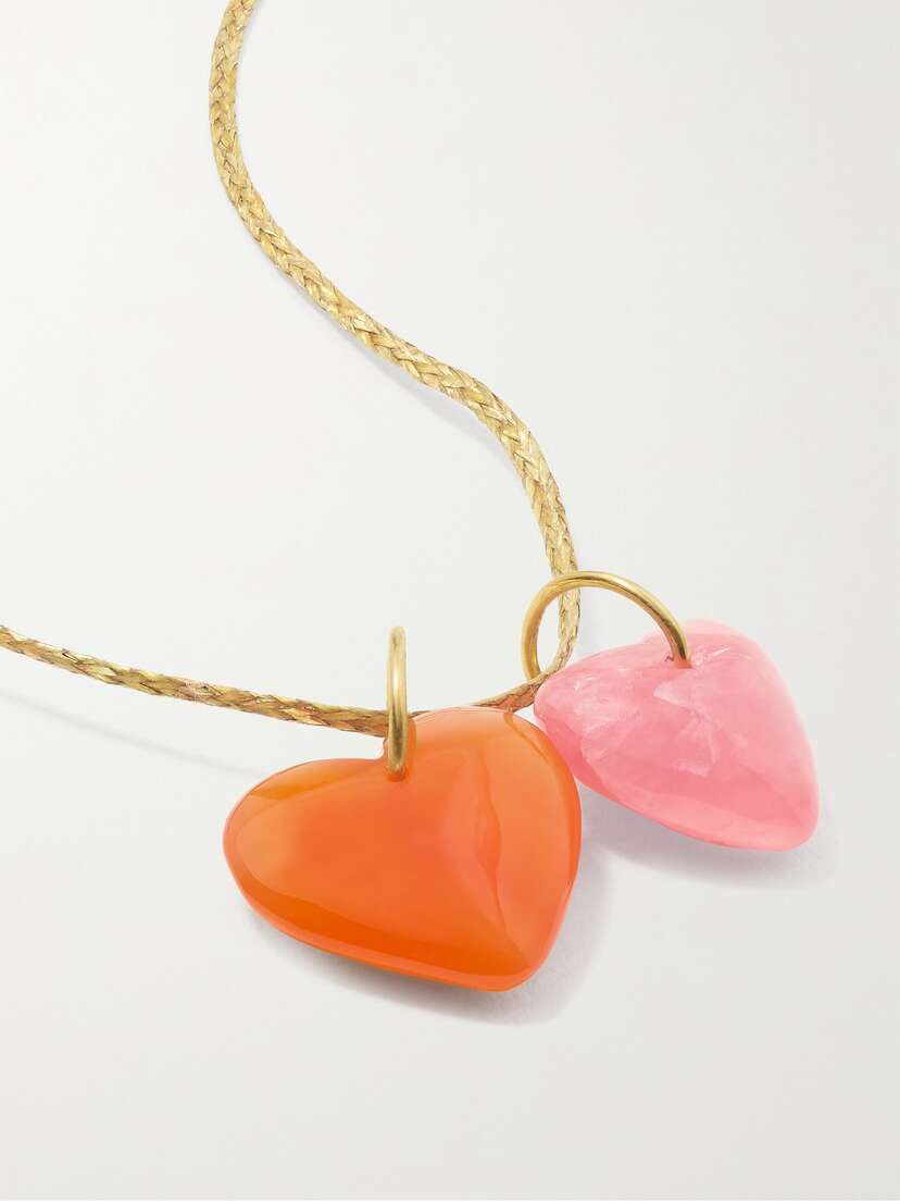 Pippa Small Iris 18-karat Gold, Carnelian, Rhodochrosite And Cord Necklace