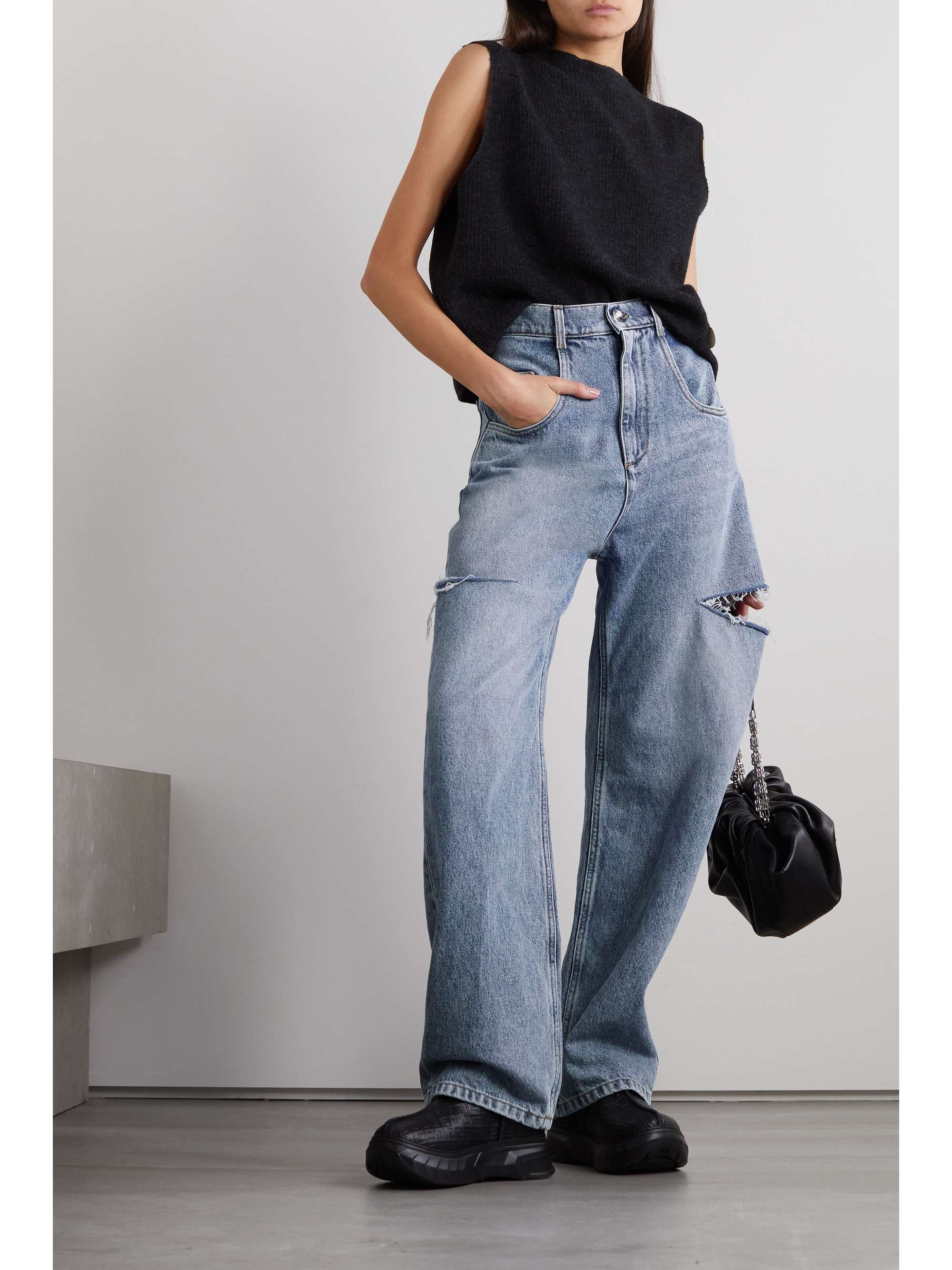 MAISON MARGIELA Cutout distressed high-rise wide-leg jeans | NET-A-PORTER