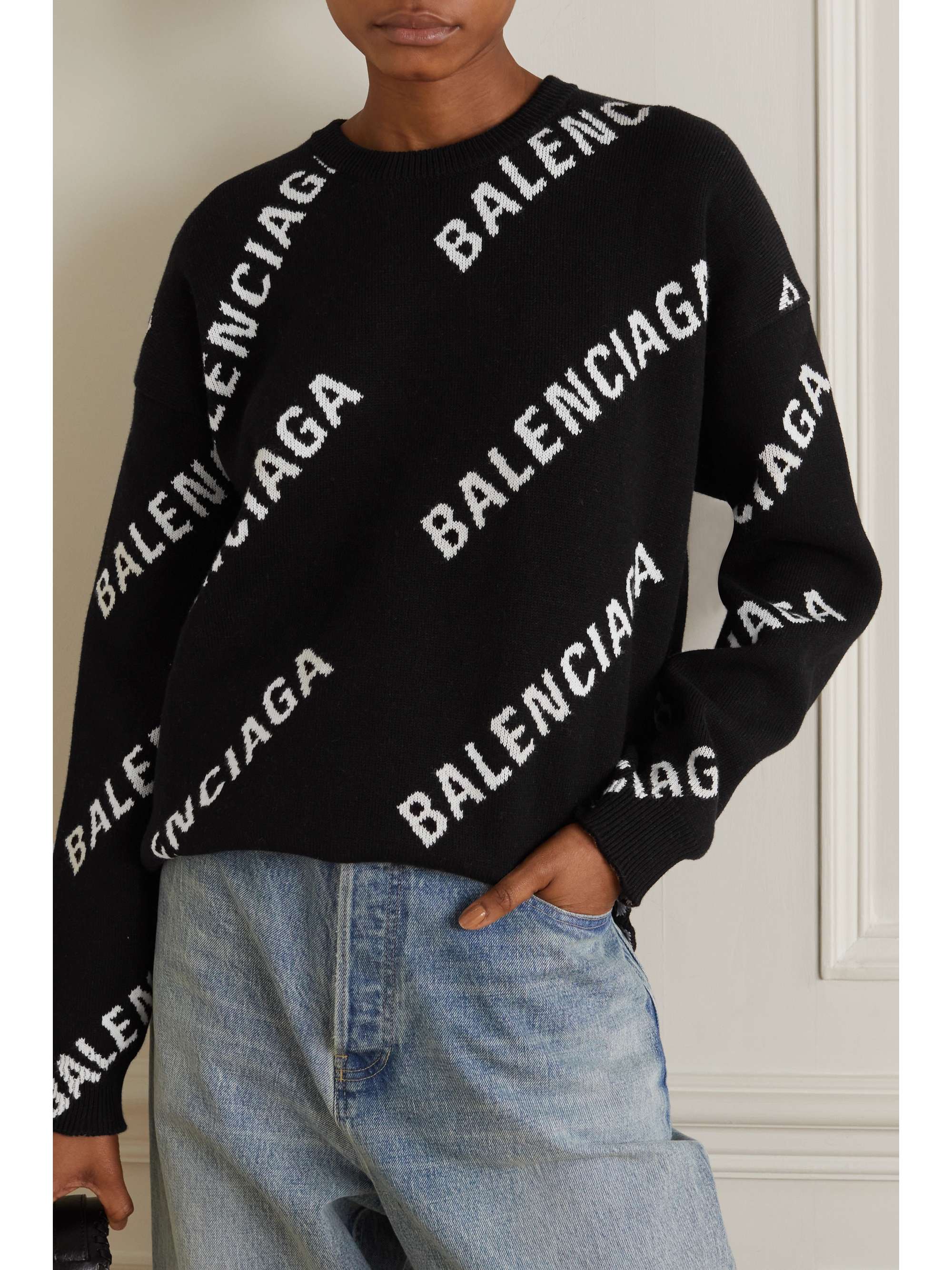 BALENCIAGA Oversized intarsia cotton-blend sweater | NET-A-PORTER