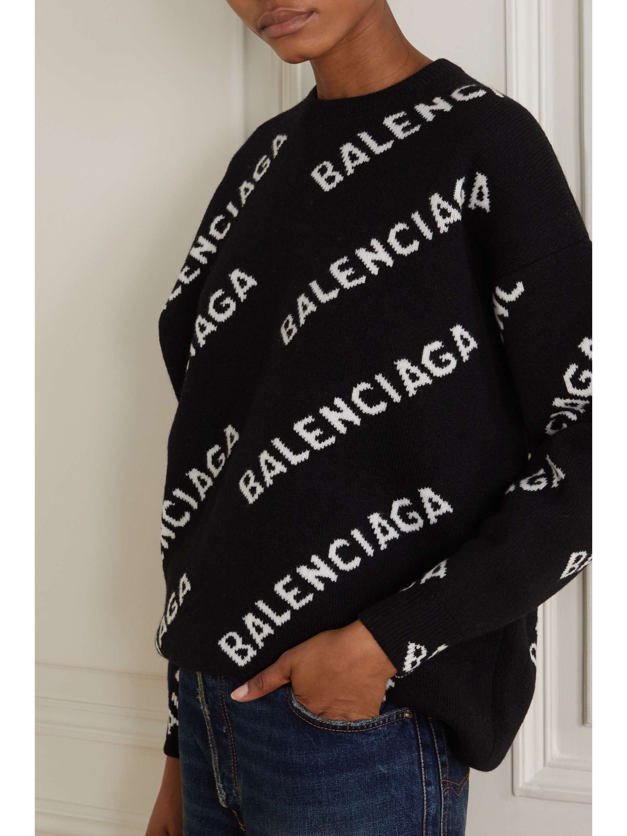 BALENCIAGA Oversized intarsia wool-blend sweater