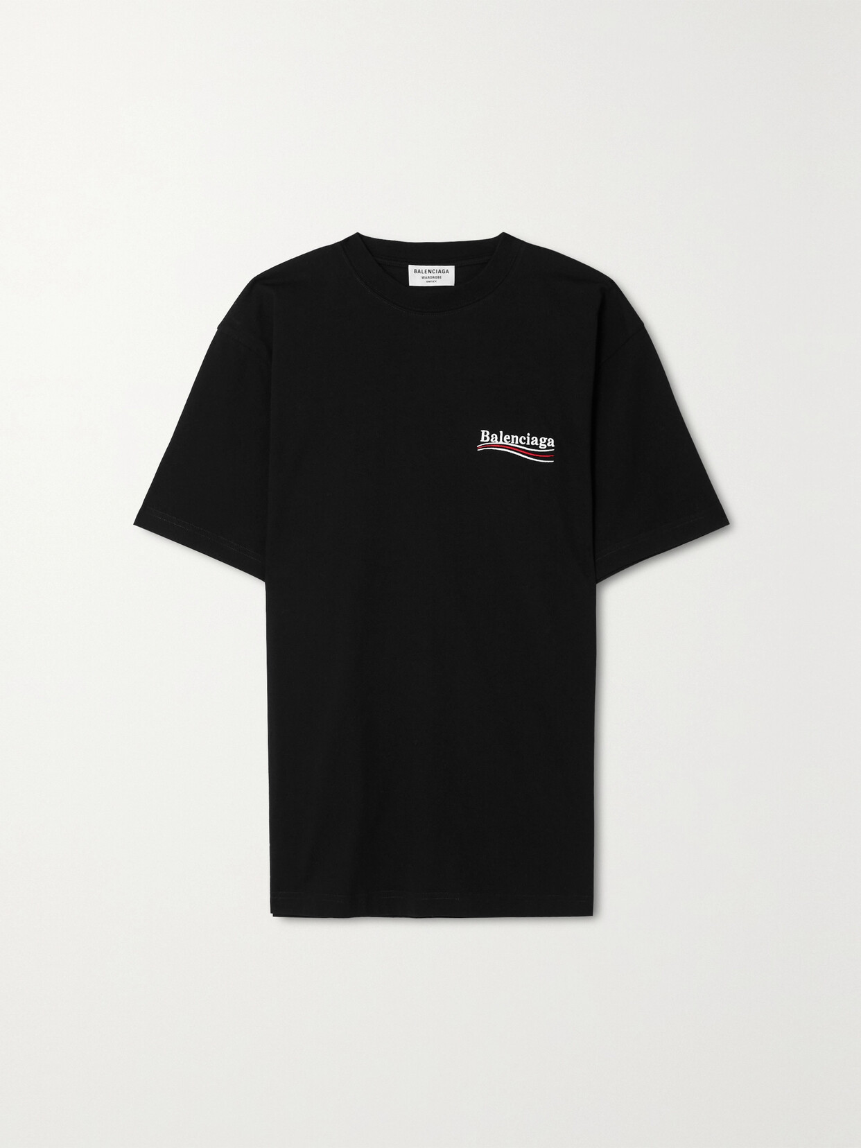 Shop Balenciaga Oversized Embroidered Cotton-jersey T-shirt In Black