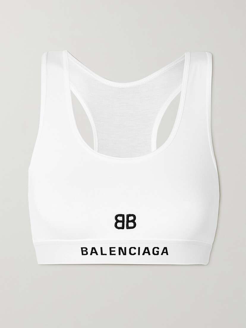 Balenciaga Embroidered Stretch-cotton Jersey Sports Bra