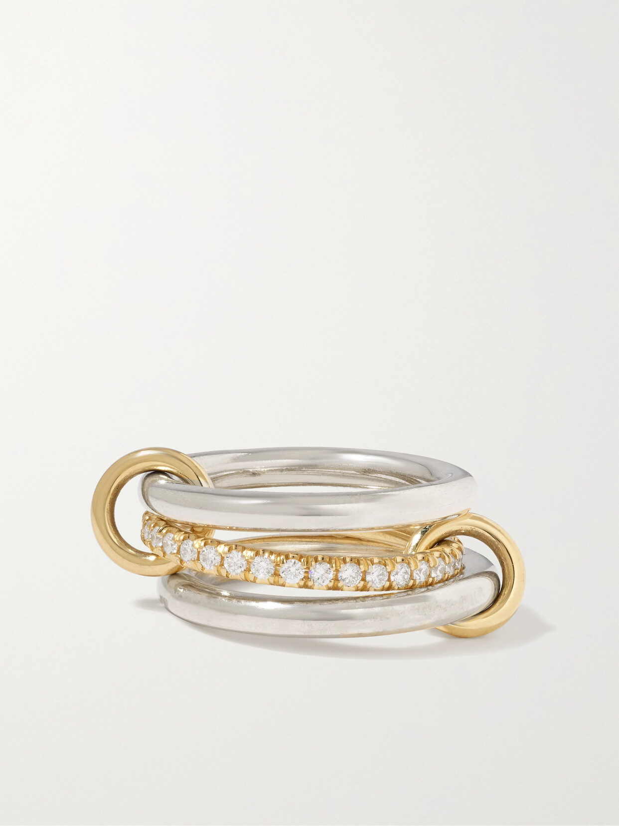 Spinelli Kilcollin Libra Petite Set Of Three 18-karat Gold And Sterling Silver Diamond Rings - 7