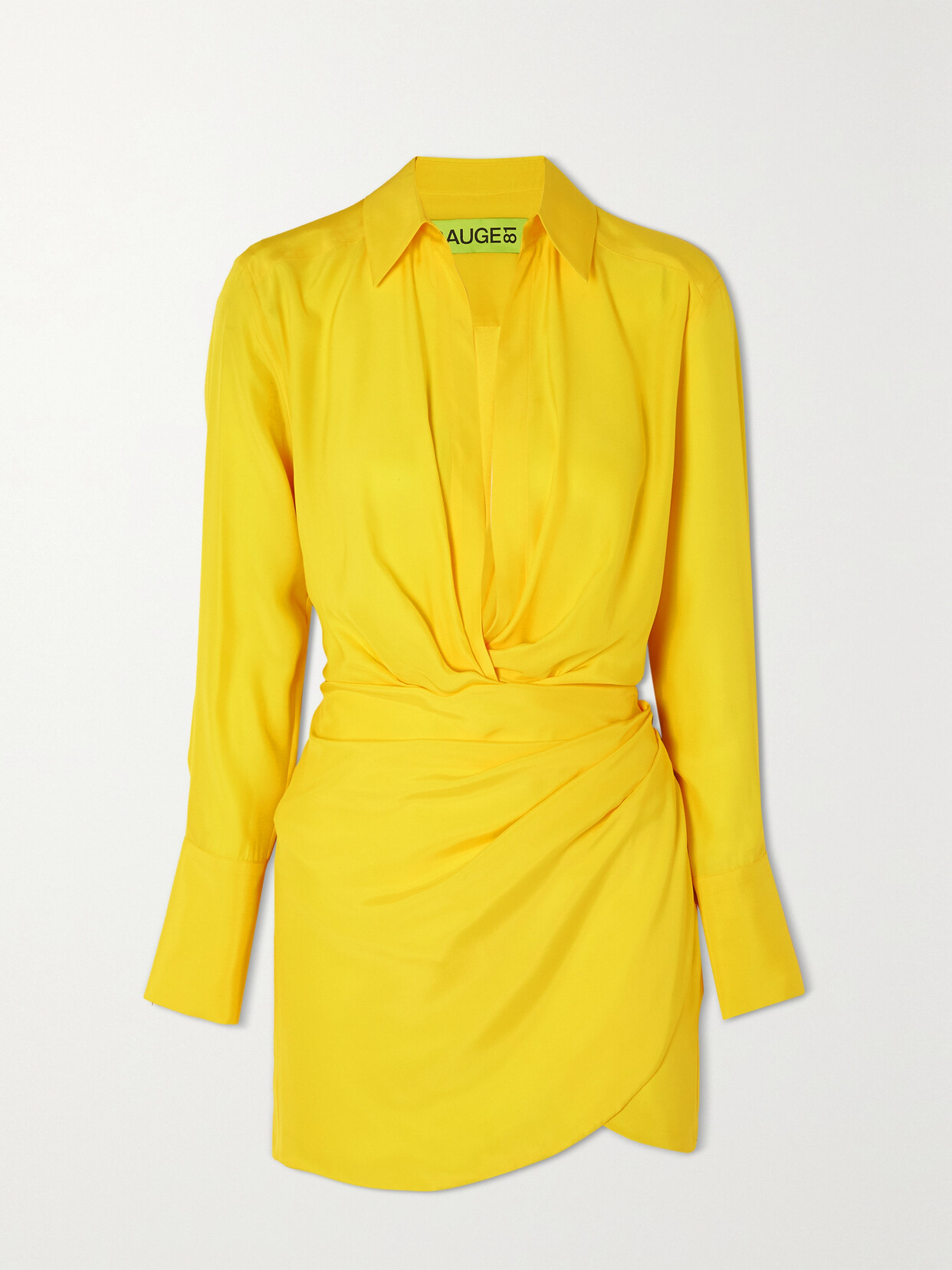 Gauge81 Naha Draped Silk-satin Mini Shirt Dress In Yellow