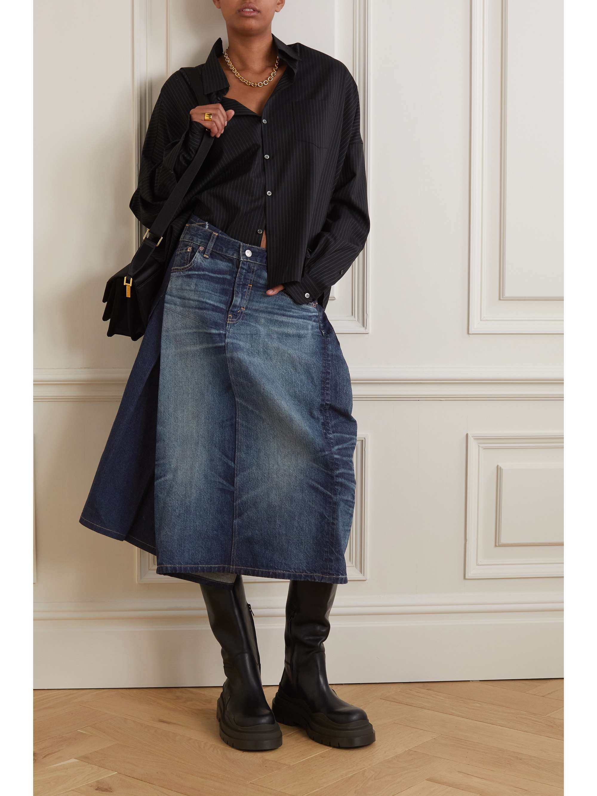 Levi's asymmetric paneled pleated denim 