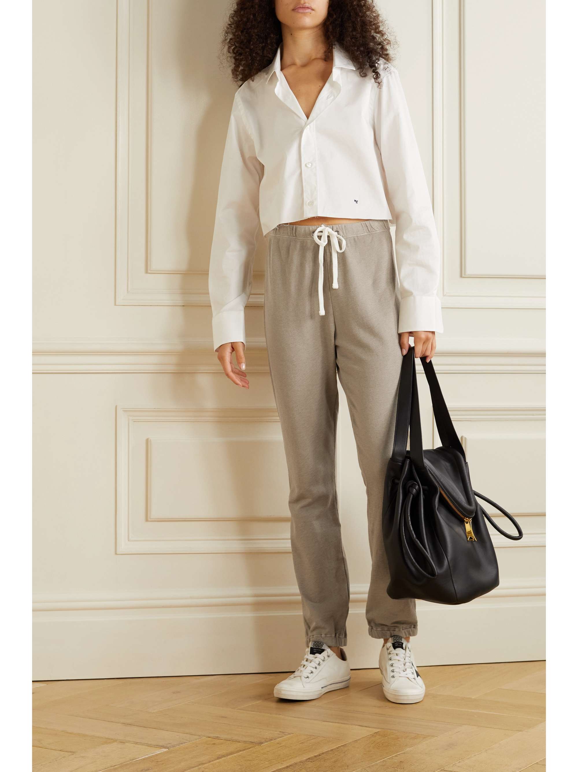 Beige Cropped Supima cotton-terry track 