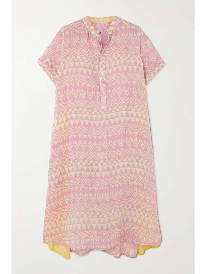 Yvonne S Nehru Paneled Printed Linen Shirt Dress