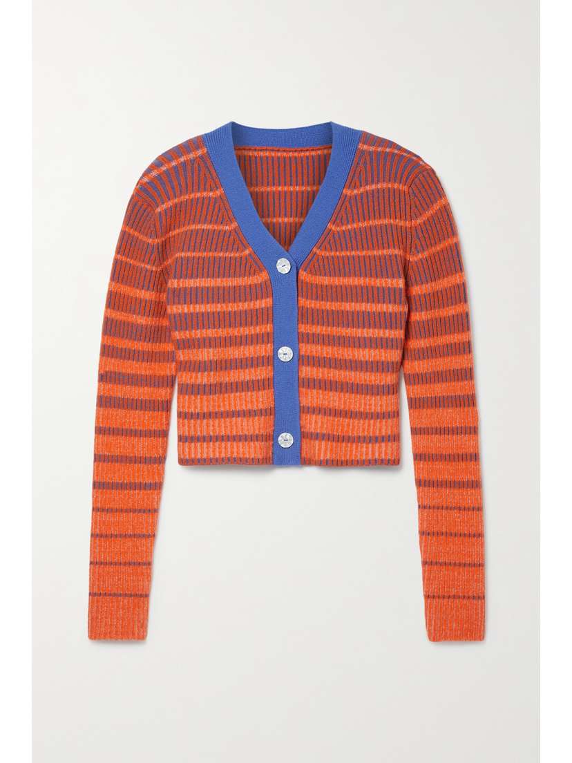 The Elder Statesman Striped Ribbed Cashmere Cardigan