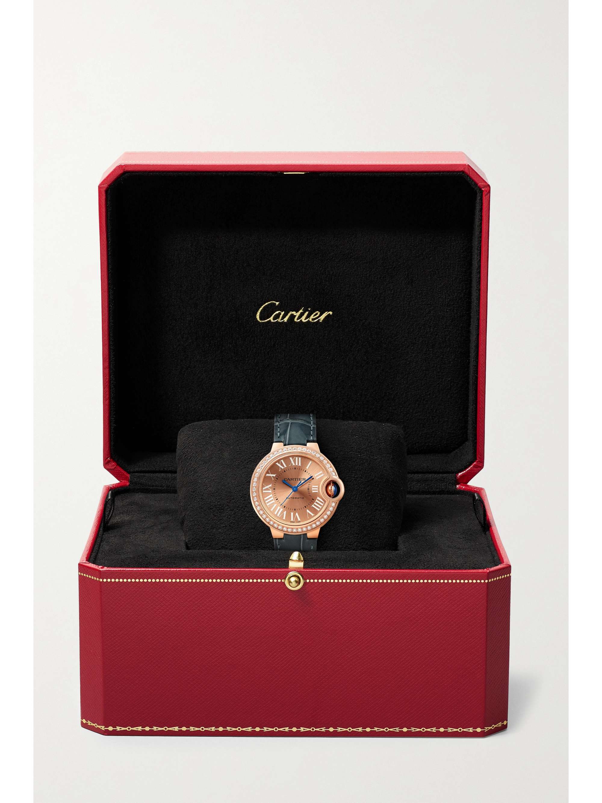CARTIER Ballon Bleu de Cartier Automatic 33mm 18-karat rose gold, alligator and diamond watch